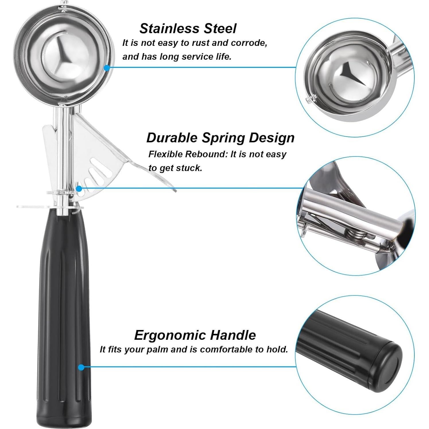 Cucharón de Helado PATIKIL 28.35ml Acero Inoxidable Negro