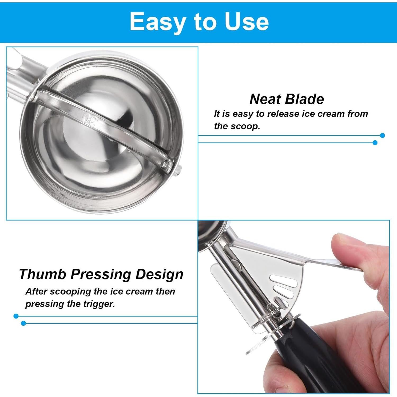 Cucharón de Helado PATIKIL 28.35ml Acero Inoxidable Negro