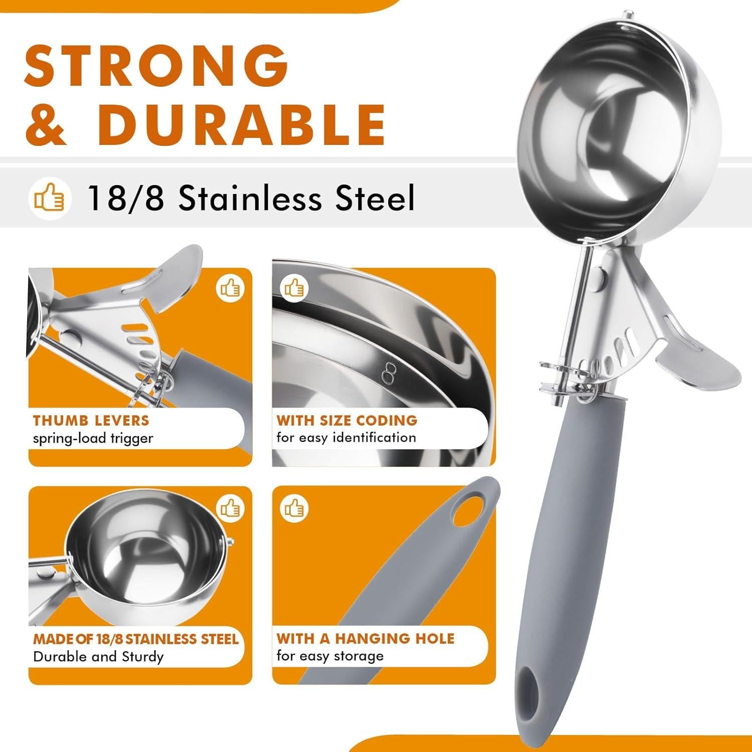 Cucharón Disher #8 H-Min 4 OZ Acero Inoxidable Mango Gris