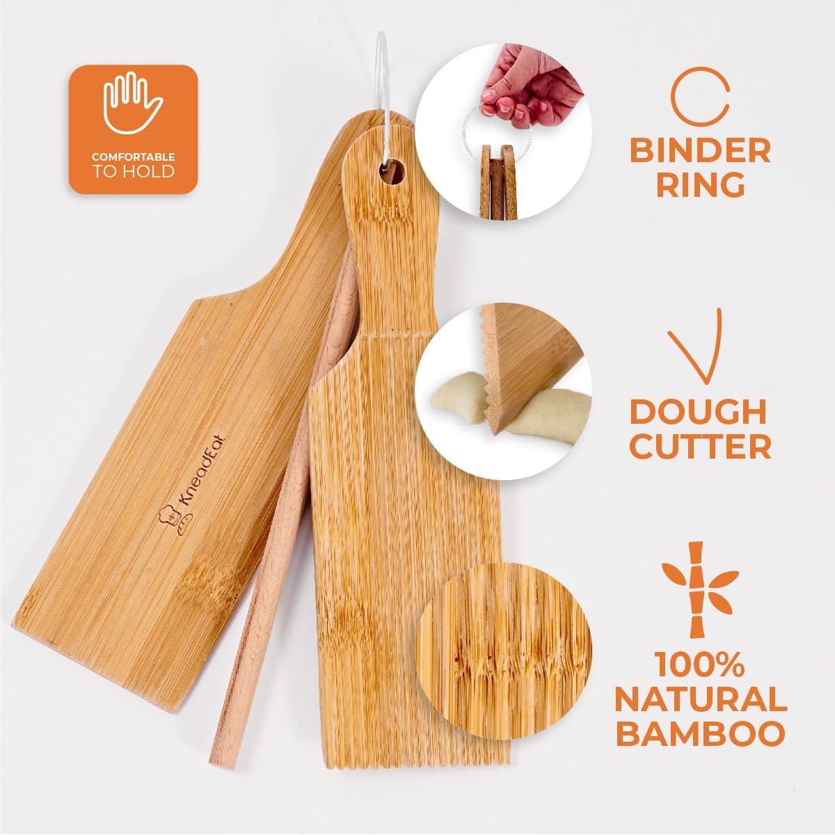 Juego de Tabla para Gnocchi KneadEat - 2 Tablas y Rodillo de Bambú