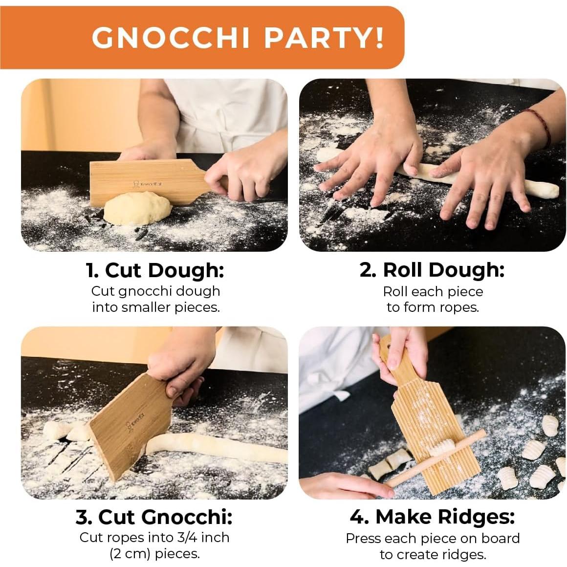 Juego de Tabla para Gnocchi KneadEat - 2 Tablas y Rodillo de Bambú