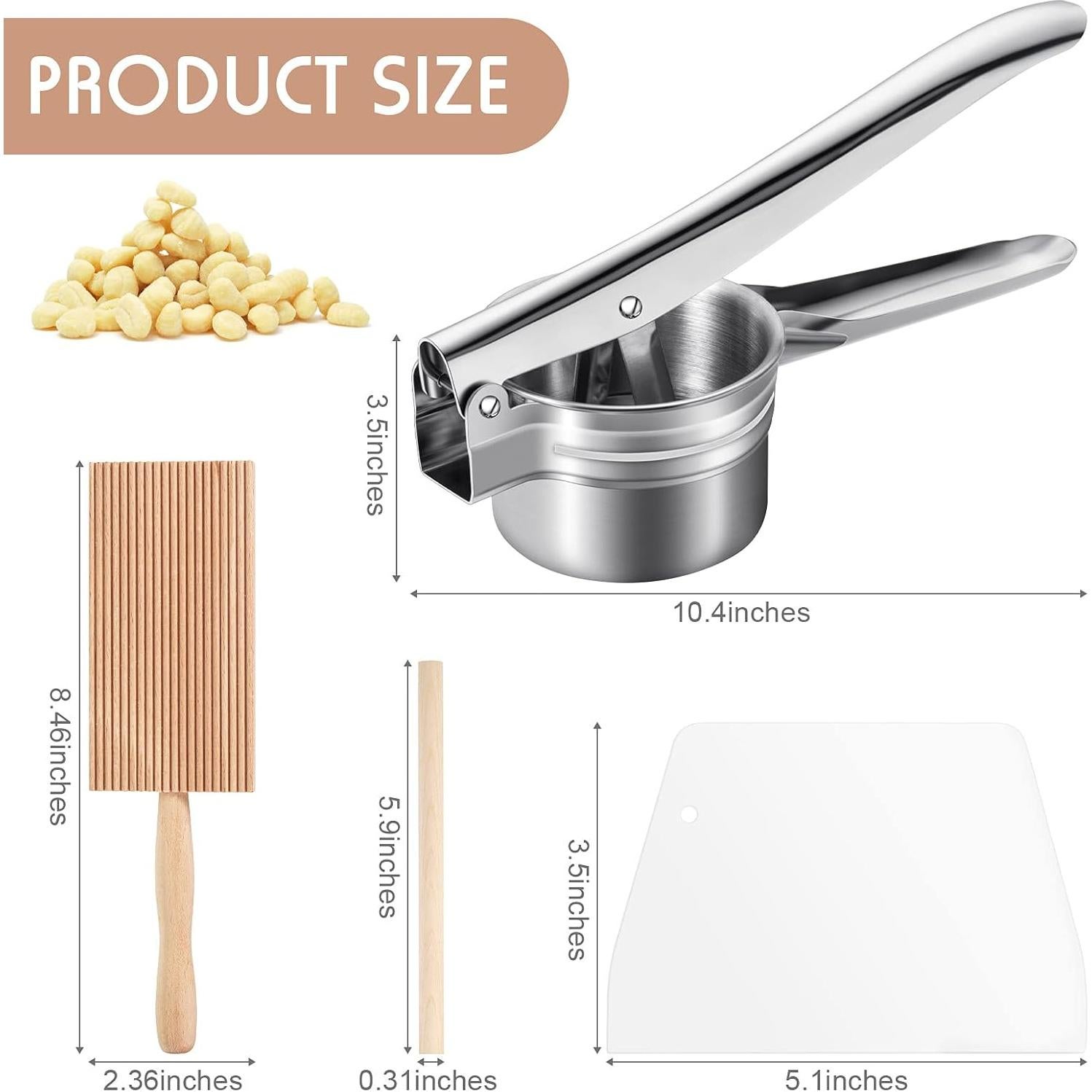 Juego de 4 Piezas para Gnocchi Patelai - Prensa, Rodillo, Paleta y Raspador