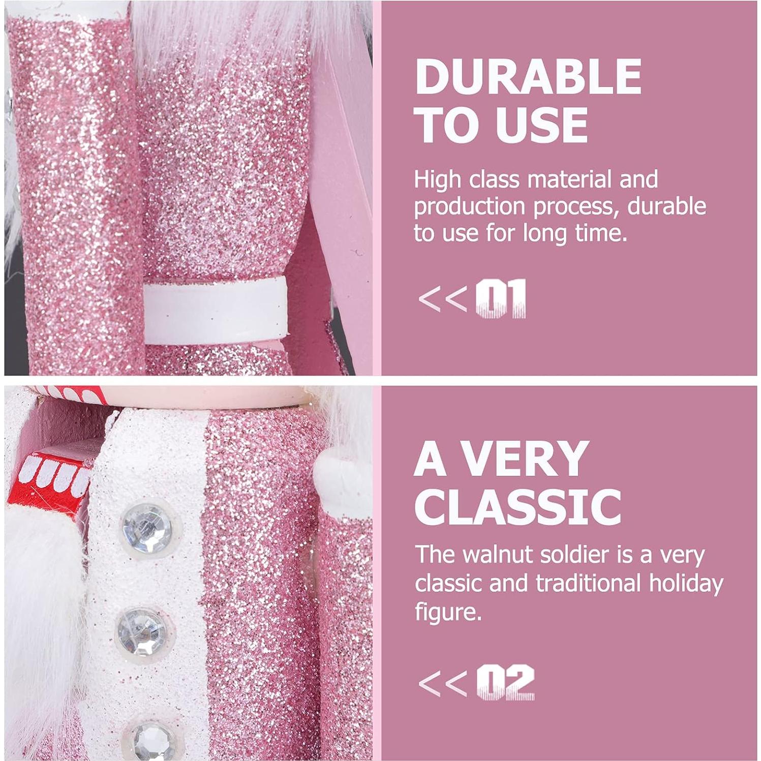 Cascanueces Rosa de Madera 30.48 cm PASOLABE Adorno Navideño