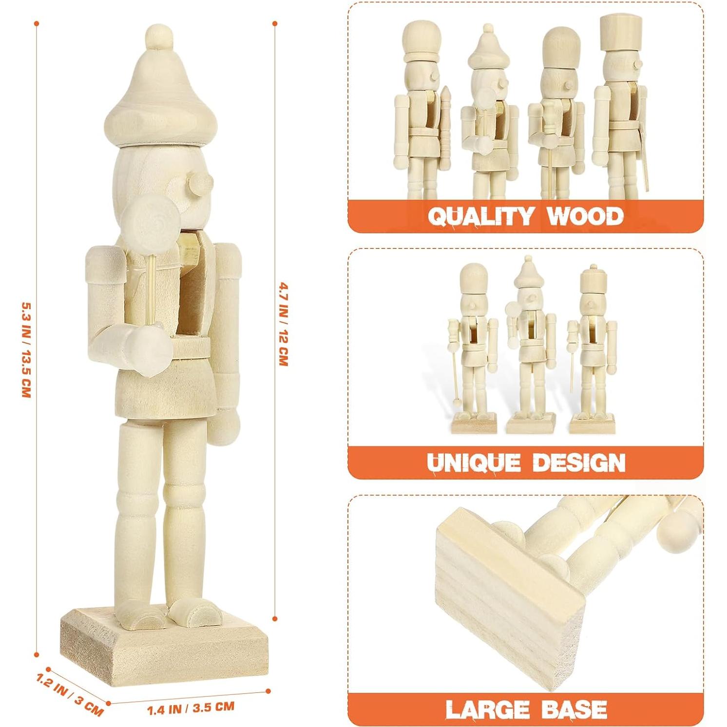 Figuras de Cascanueces de Madera Sin Pintar 12 Pcs 12.7 cm