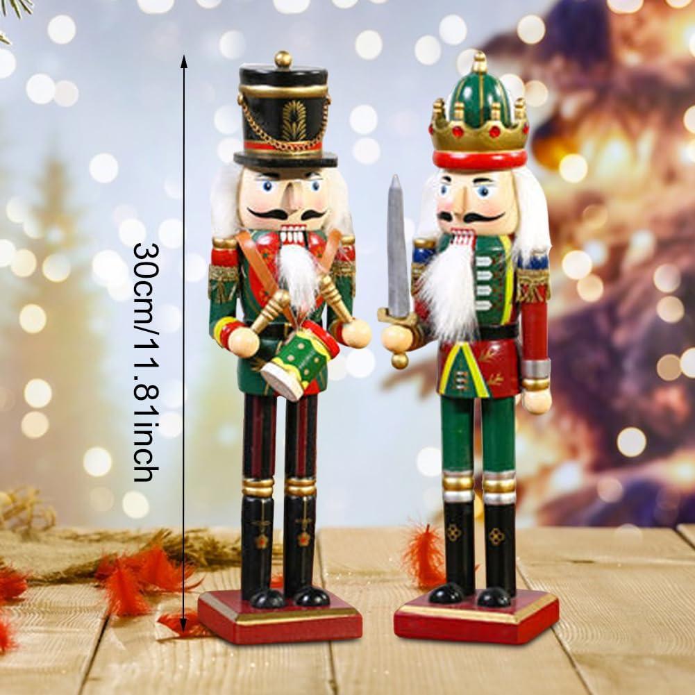2 Piezas Soldados Cascanueces de Madera 30cm Decoración Navideña