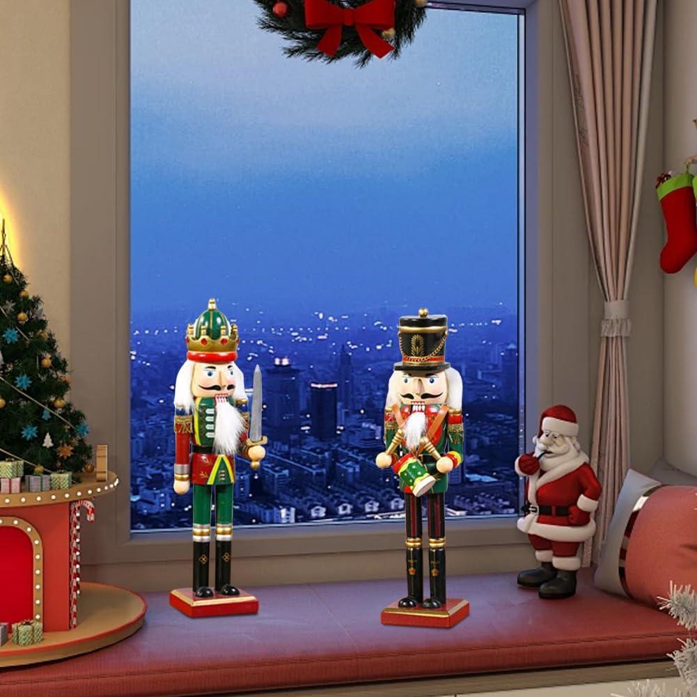 2 Piezas Soldados Cascanueces de Madera 30cm Decoración Navideña