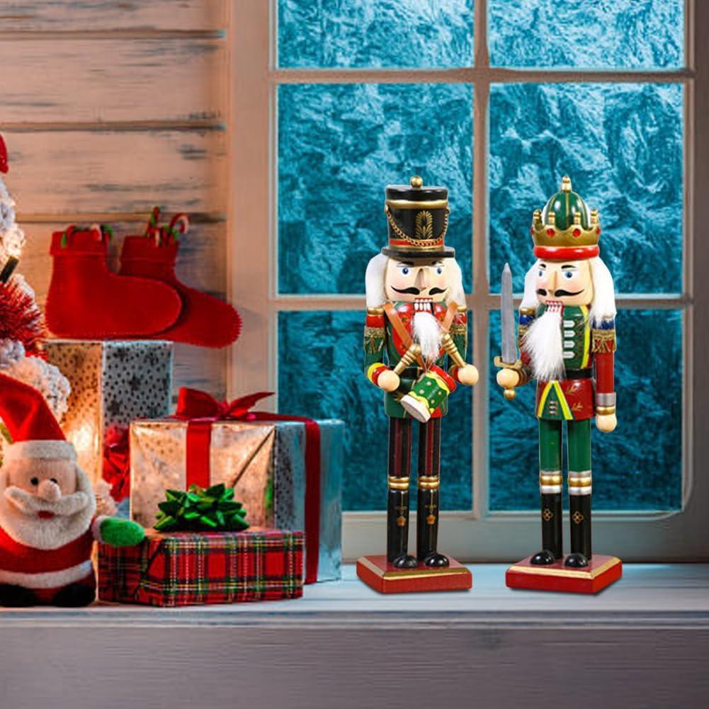 2 Piezas Soldados Cascanueces de Madera 30cm Decoración Navideña