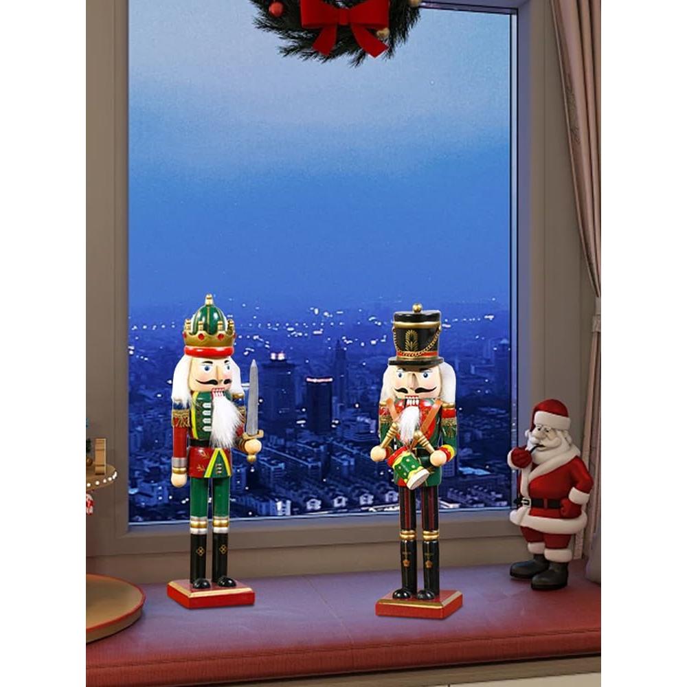 2 Piezas Soldados Cascanueces de Madera 30cm Decoración Navideña