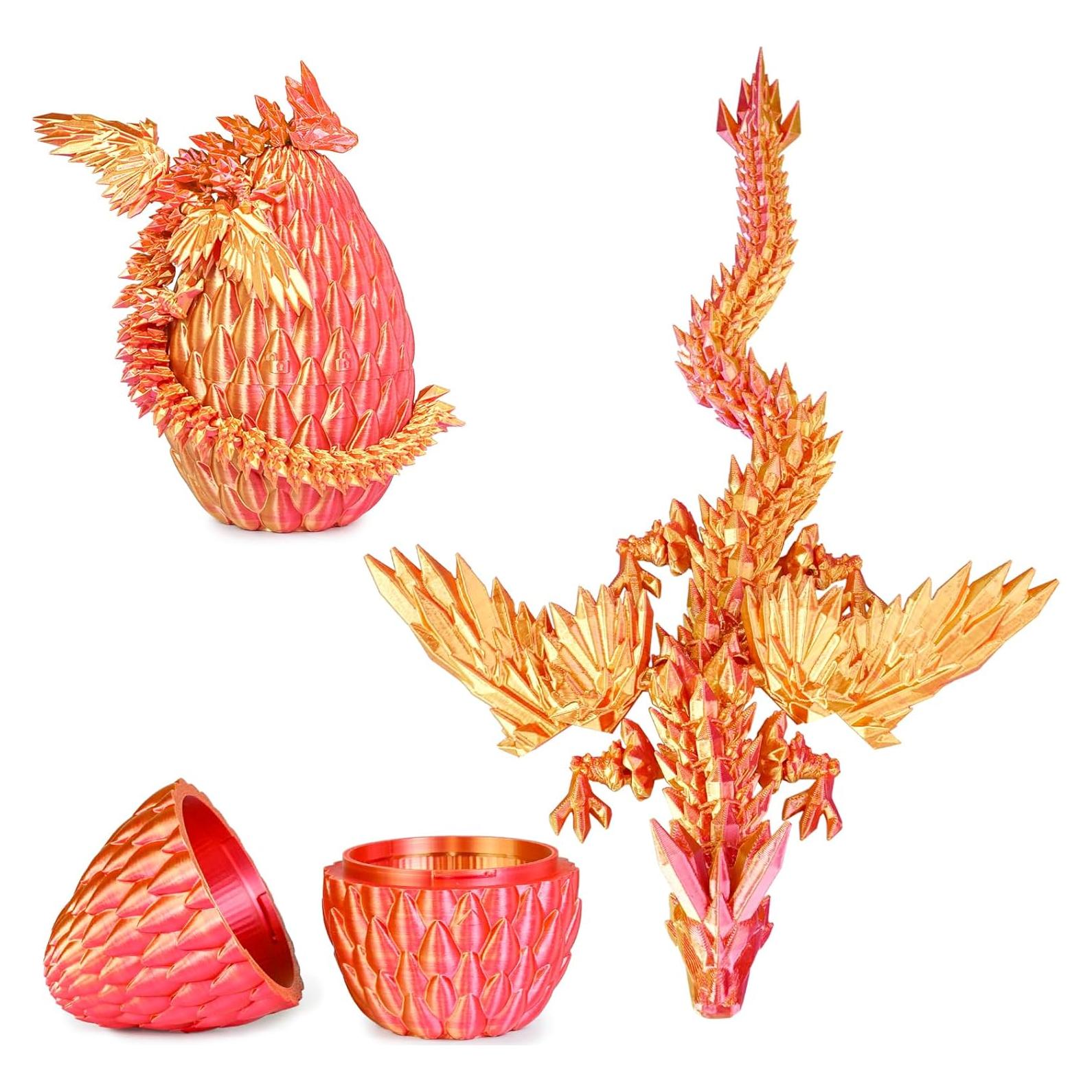 Huevo de Dragón Impreso 3D Rojo Llama Mediano con Dragón