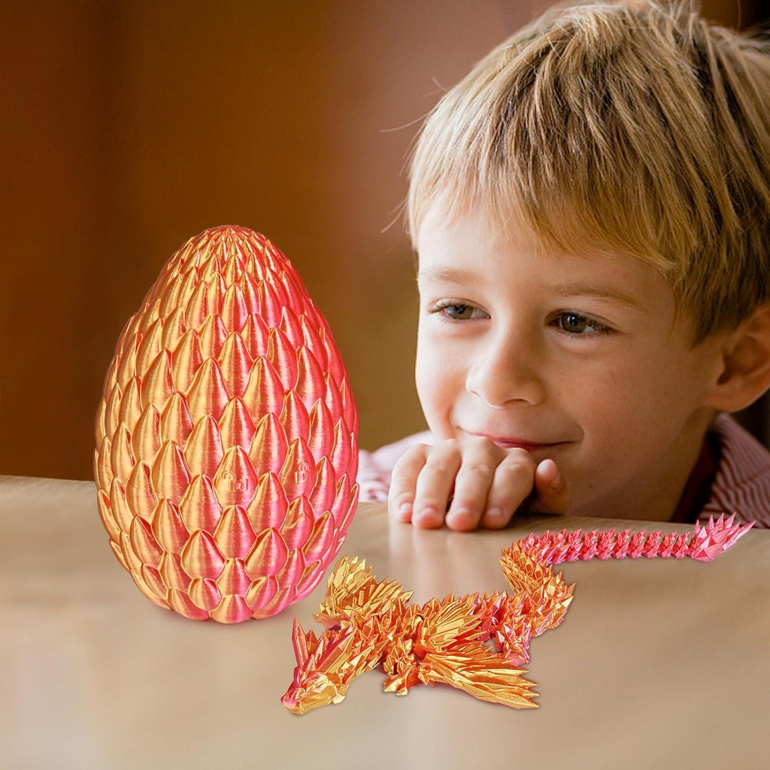 Huevo de Dragón Impreso 3D Rojo Llama Mediano con Dragón