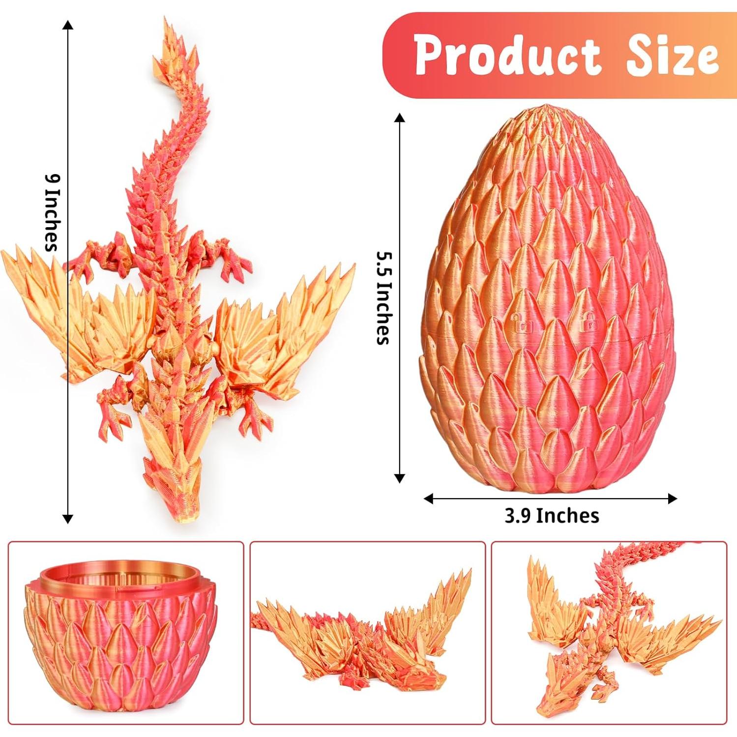Huevo de Dragón Impreso 3D Rojo Llama Mediano con Dragón