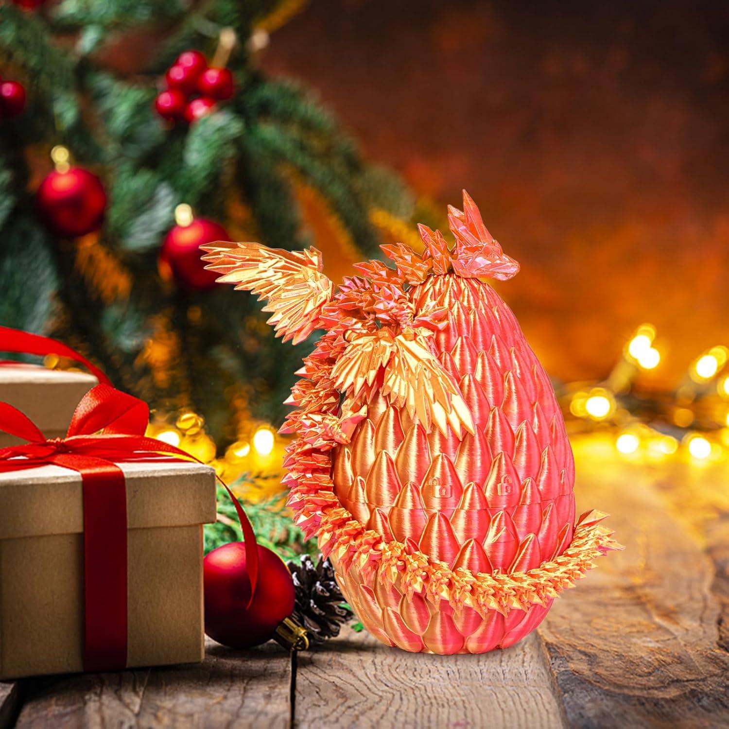 Huevo de Dragón Impreso 3D Rojo Llama Mediano con Dragón