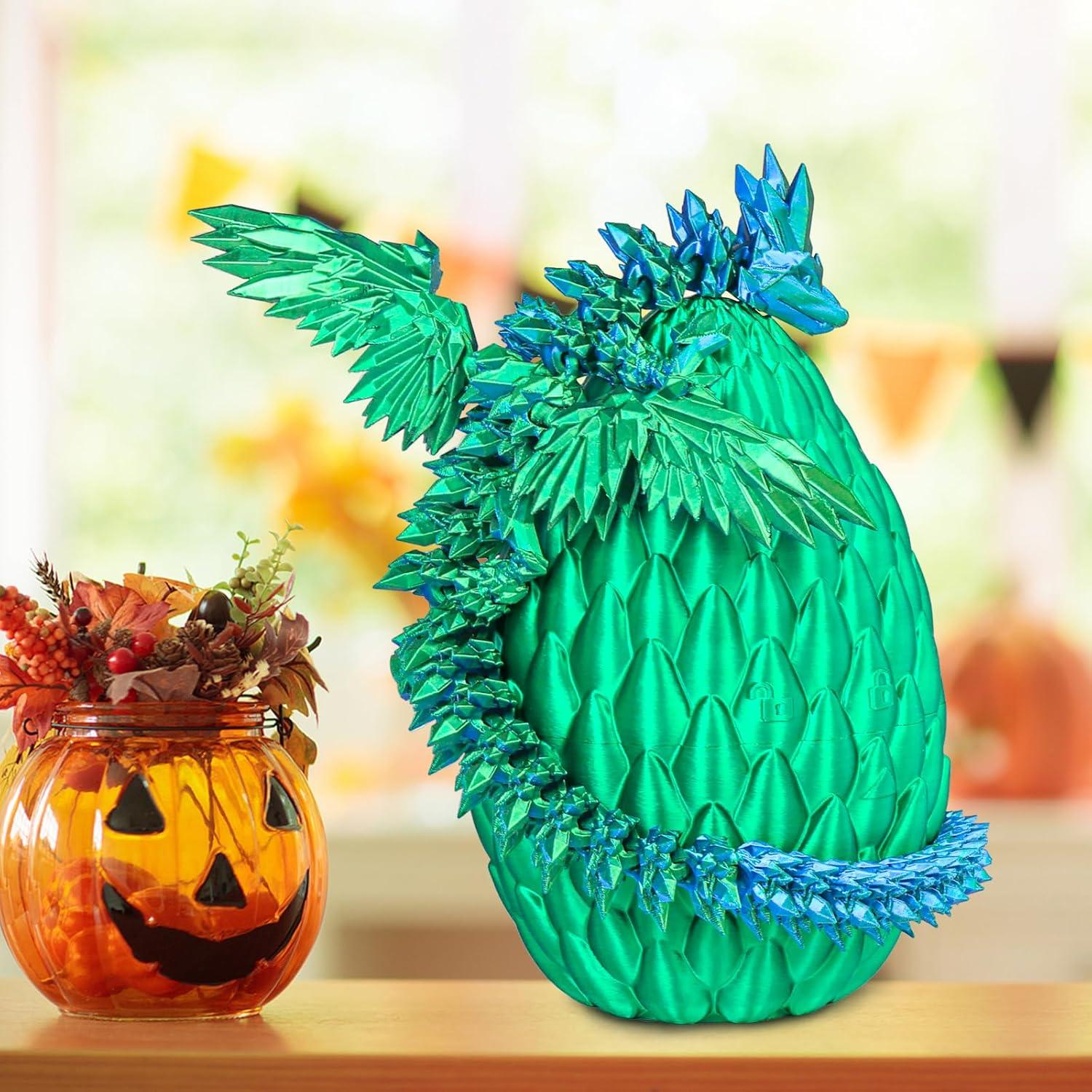 Huevo de Dragón Impreso 3D Grande Verde Bosque con Dragón