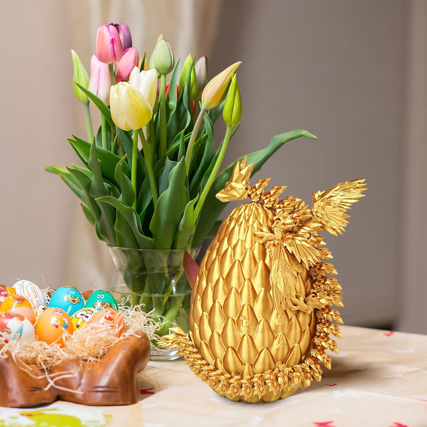 Huevo de Dragón Gradiente Dorado 3D con Dragón Articulado