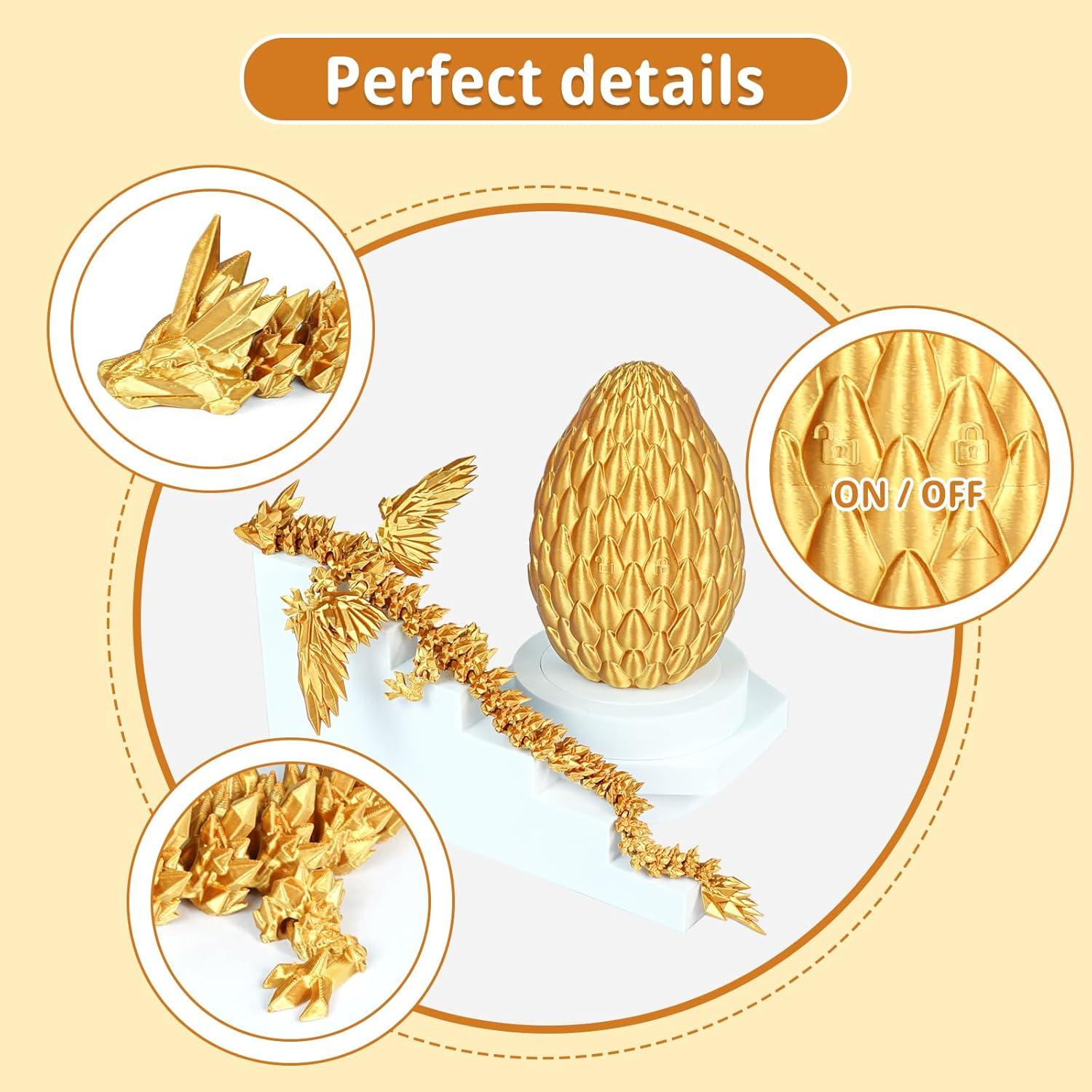 Huevo de Dragón Gradiente Dorado 3D con Dragón Articulado