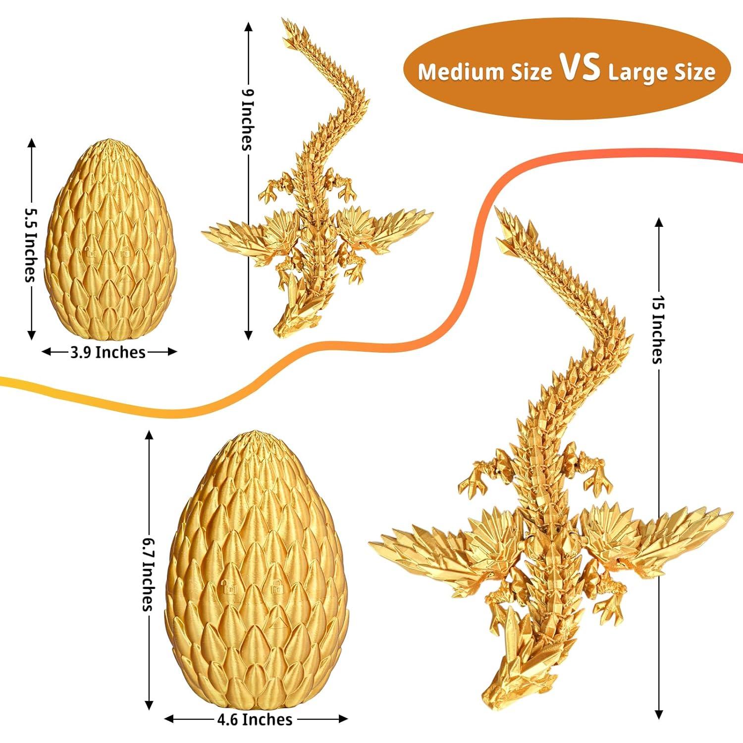 Huevo de Dragón Gradiente Dorado 3D con Dragón Articulado