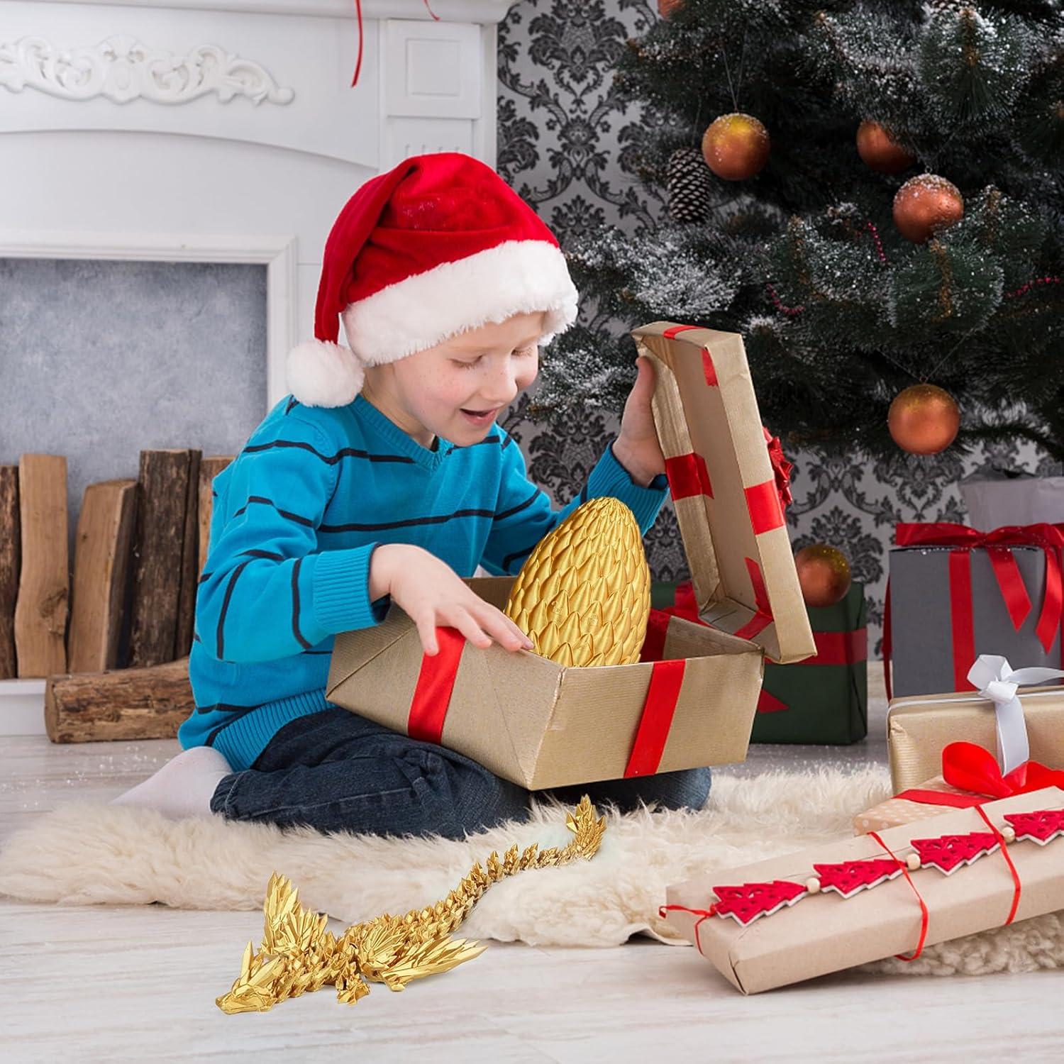 Huevo de Dragón Gradiente Dorado 3D con Dragón Articulado