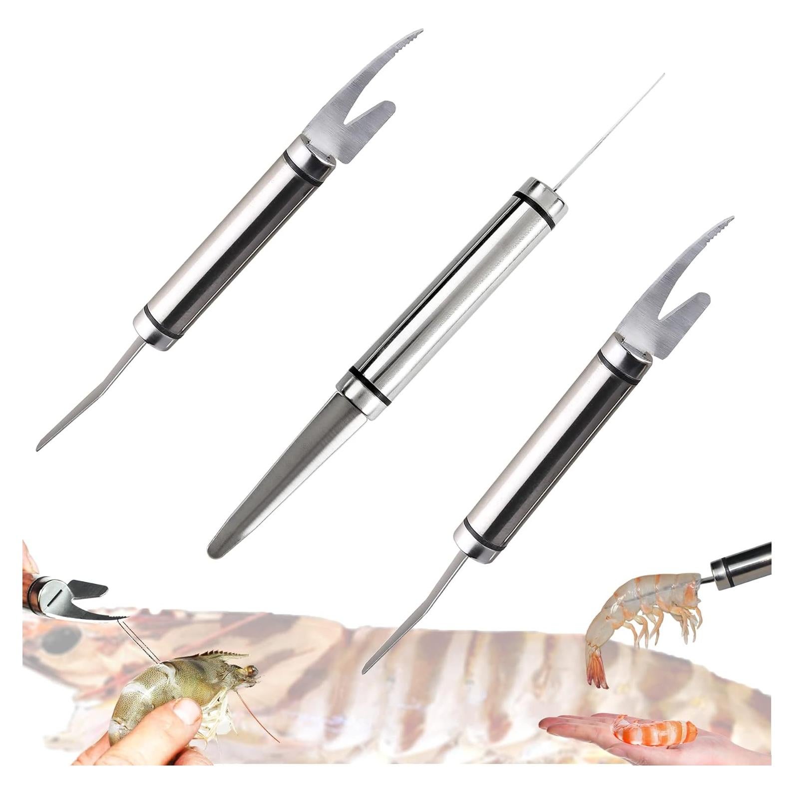 Cuchillo Multifuncional 5 en 1 para Camarones y Pescado - Acero