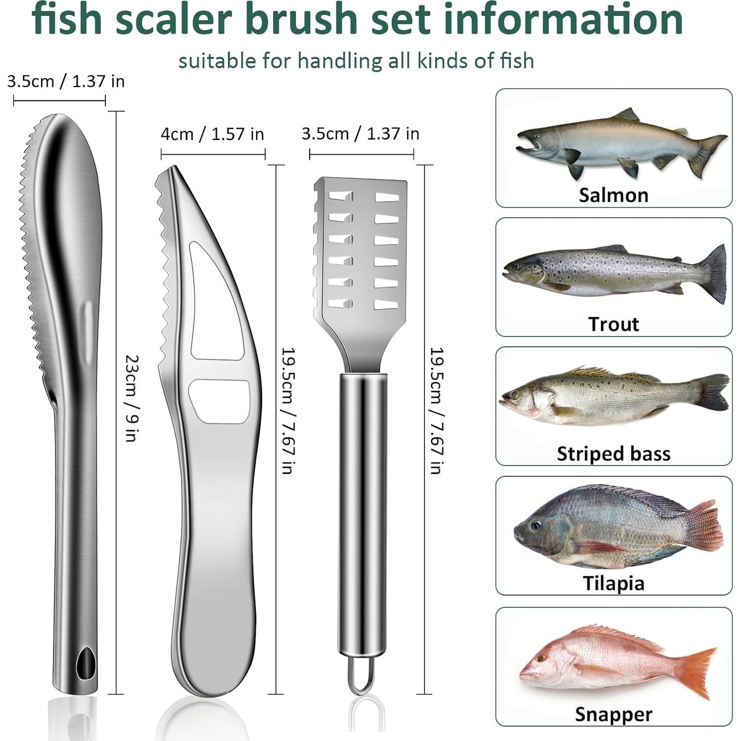 Juego de 3 Removedores de Escamas de Pescado Acero Inoxidable