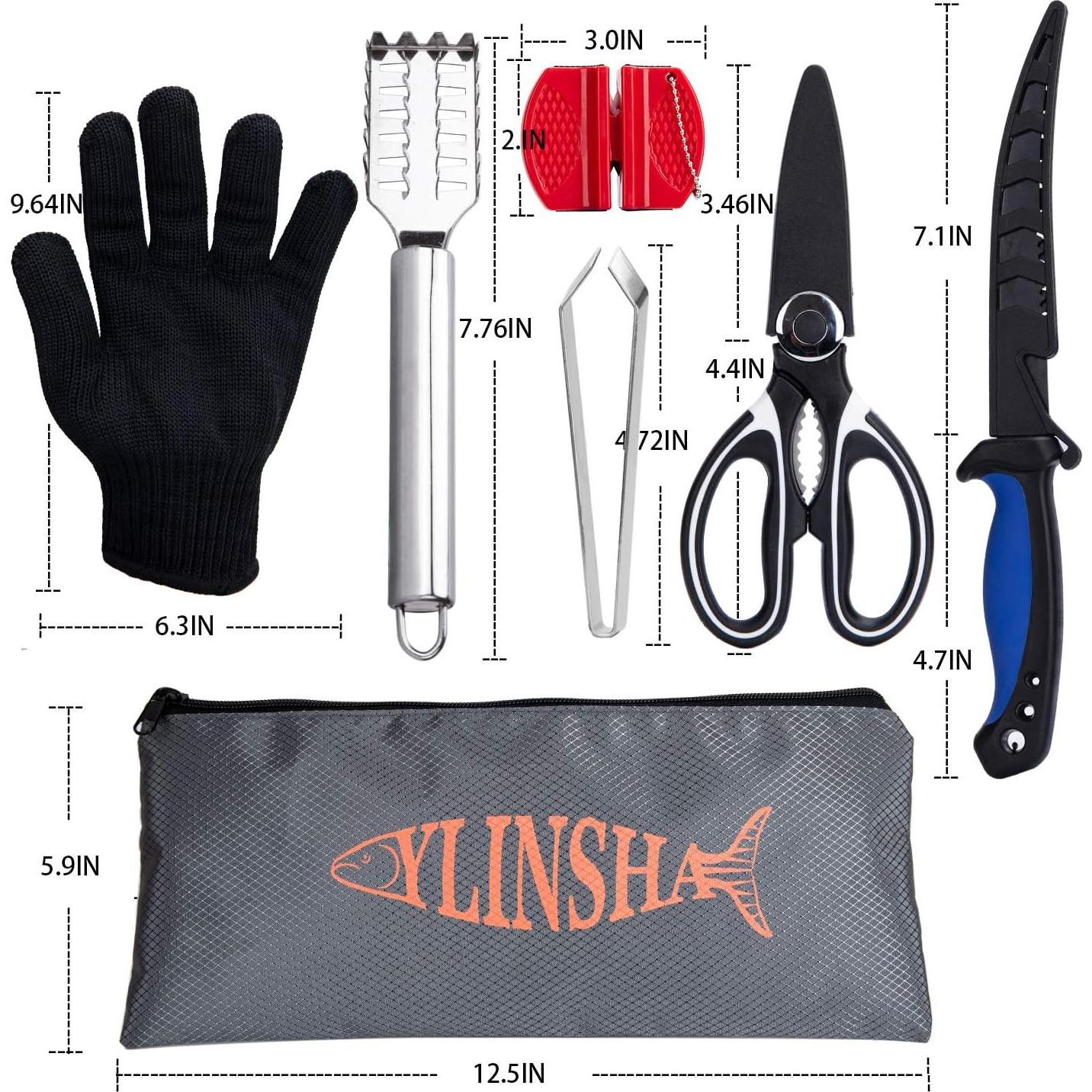 Kit de Cuchillos de Pesca YLINSHA 7 Piezas con Guantes y Cepillo