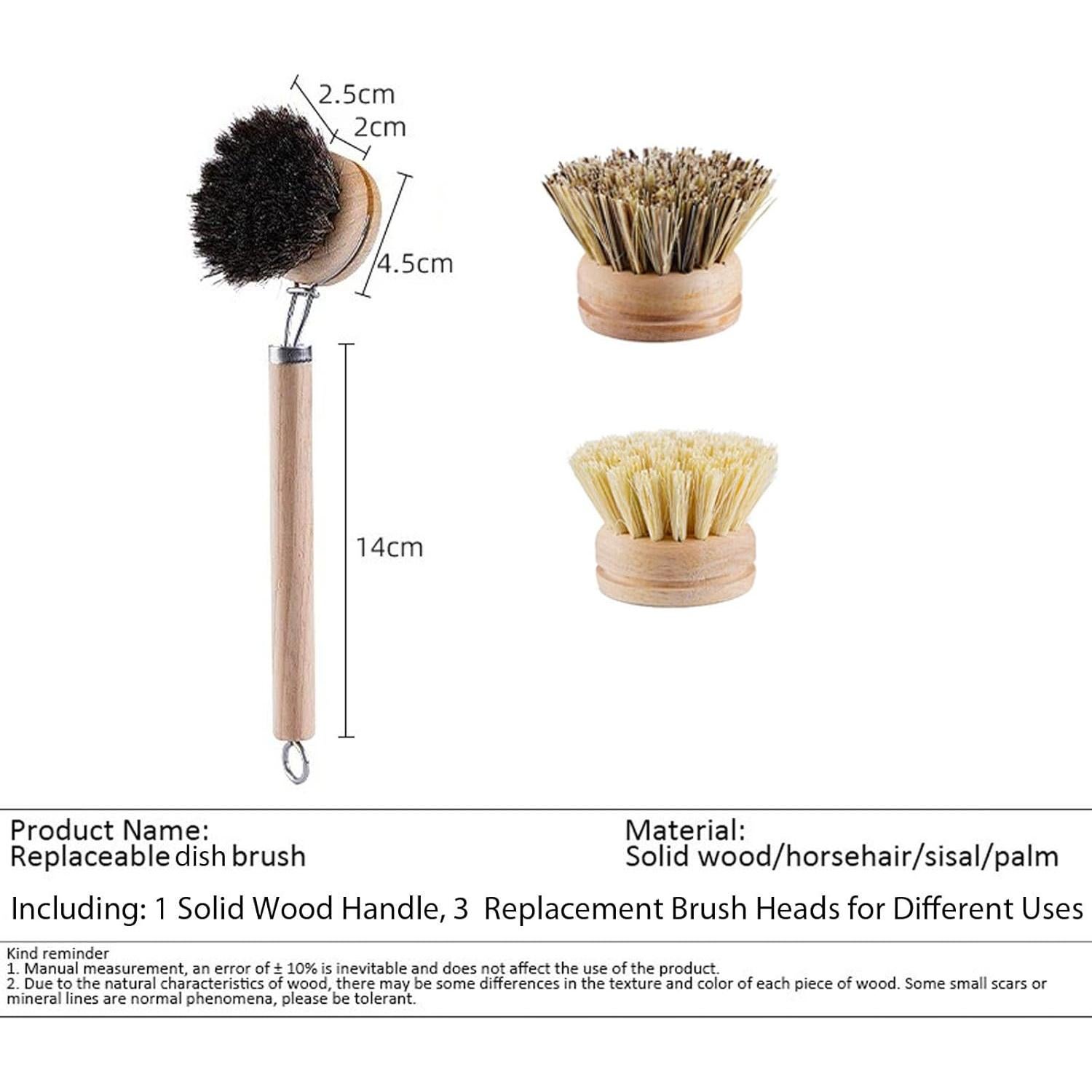 Cepillo de Platos de Bambú SUPRNN con 3 Cabezas Naturales