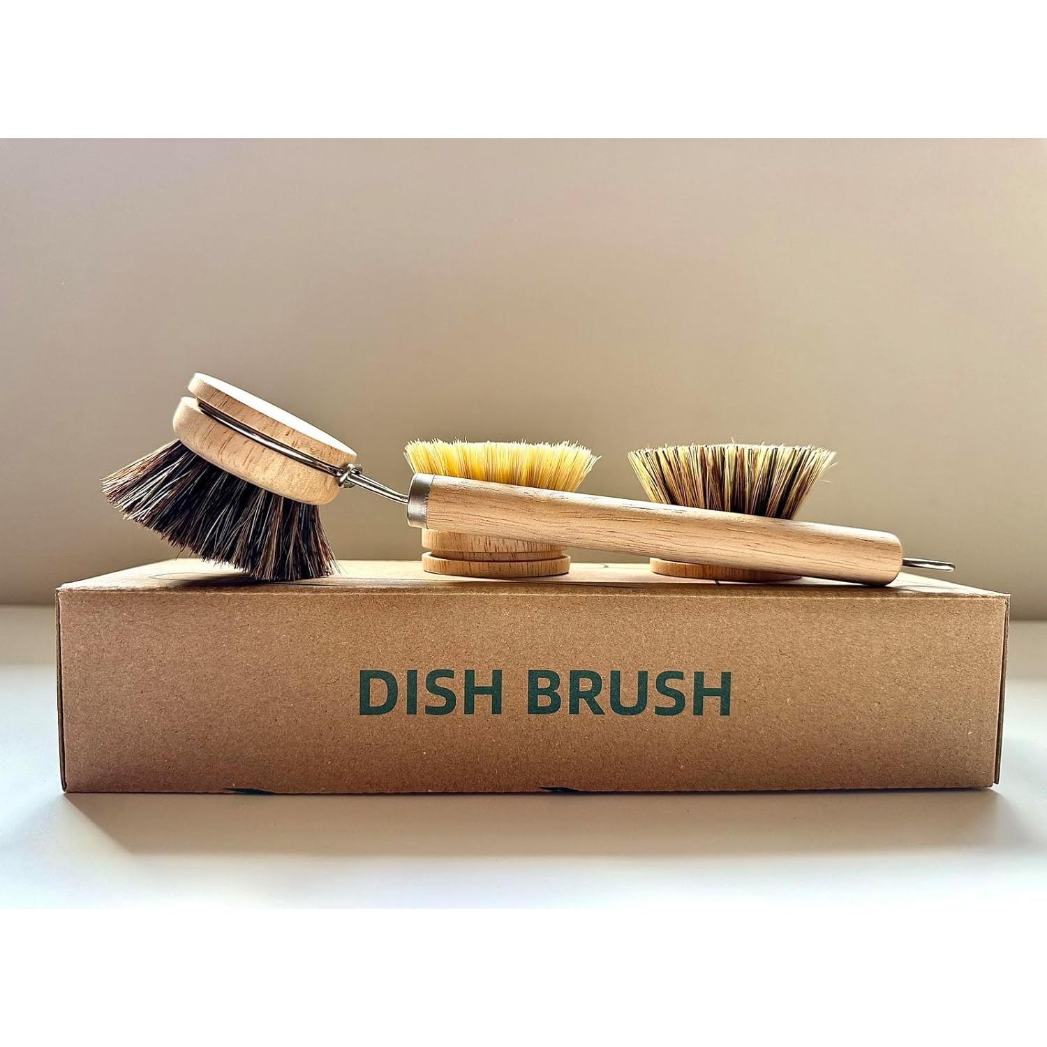 Cepillo de Platos de Bambú SUPRNN con 3 Cabezas Naturales