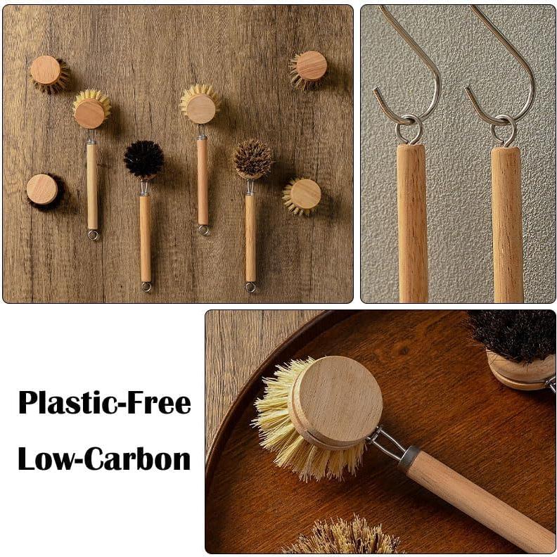 Cepillo de Platos de Bambú SUPRNN con 3 Cabezas Naturales