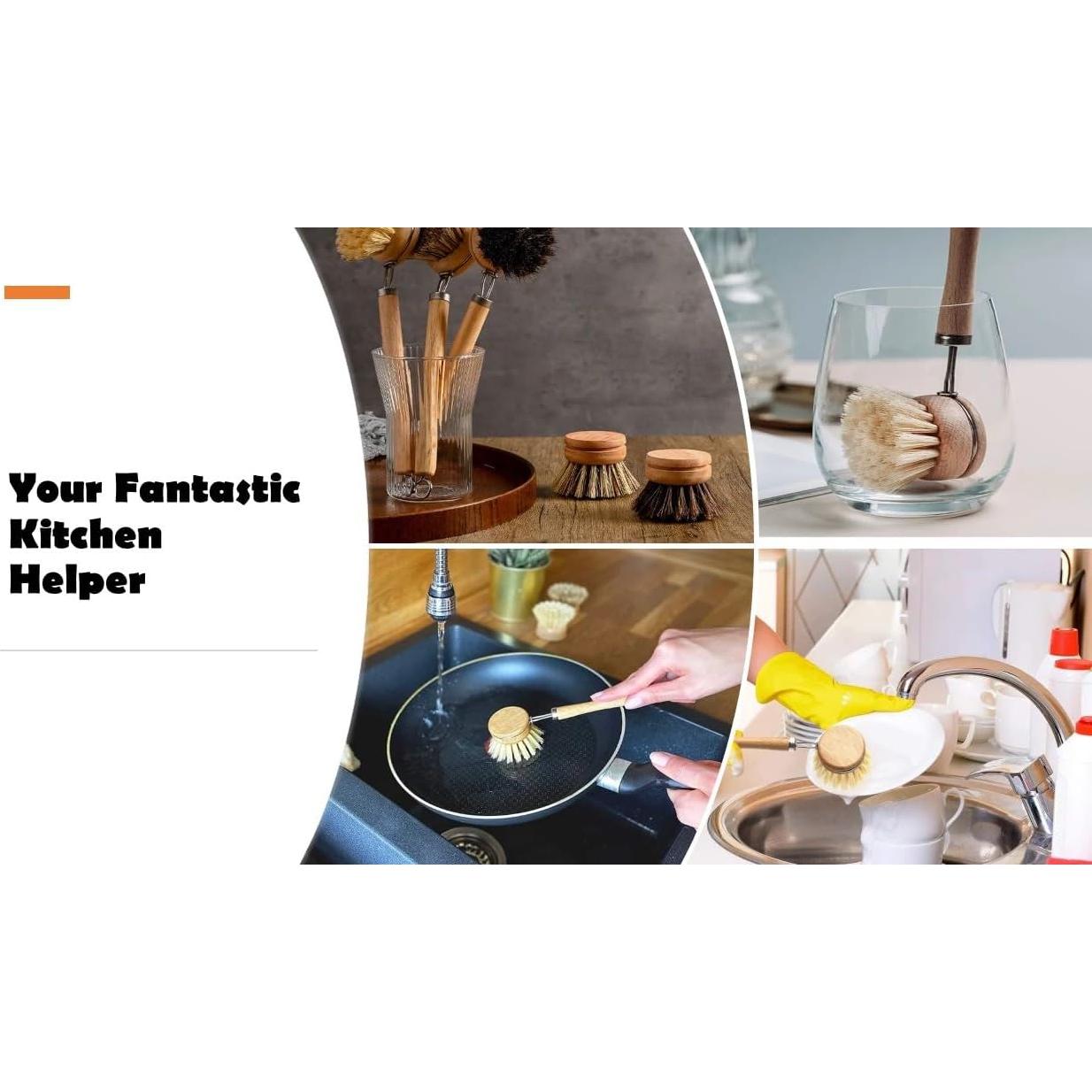 Cepillo de Platos de Bambú SUPRNN con 3 Cabezas Naturales