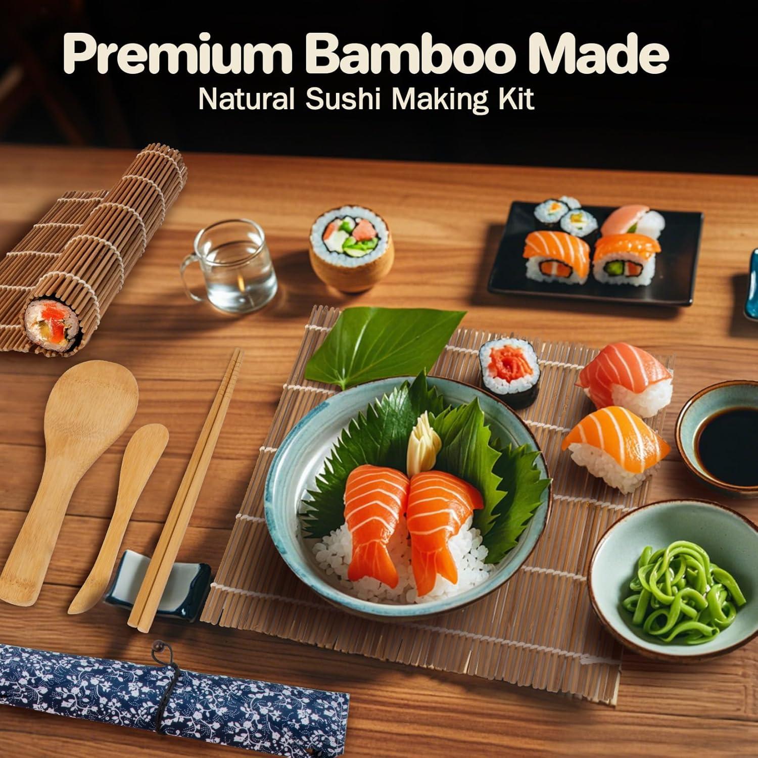 Kit de Hacer Sushi MAQIHAN - 13 Piezas con Esteras de Bambú