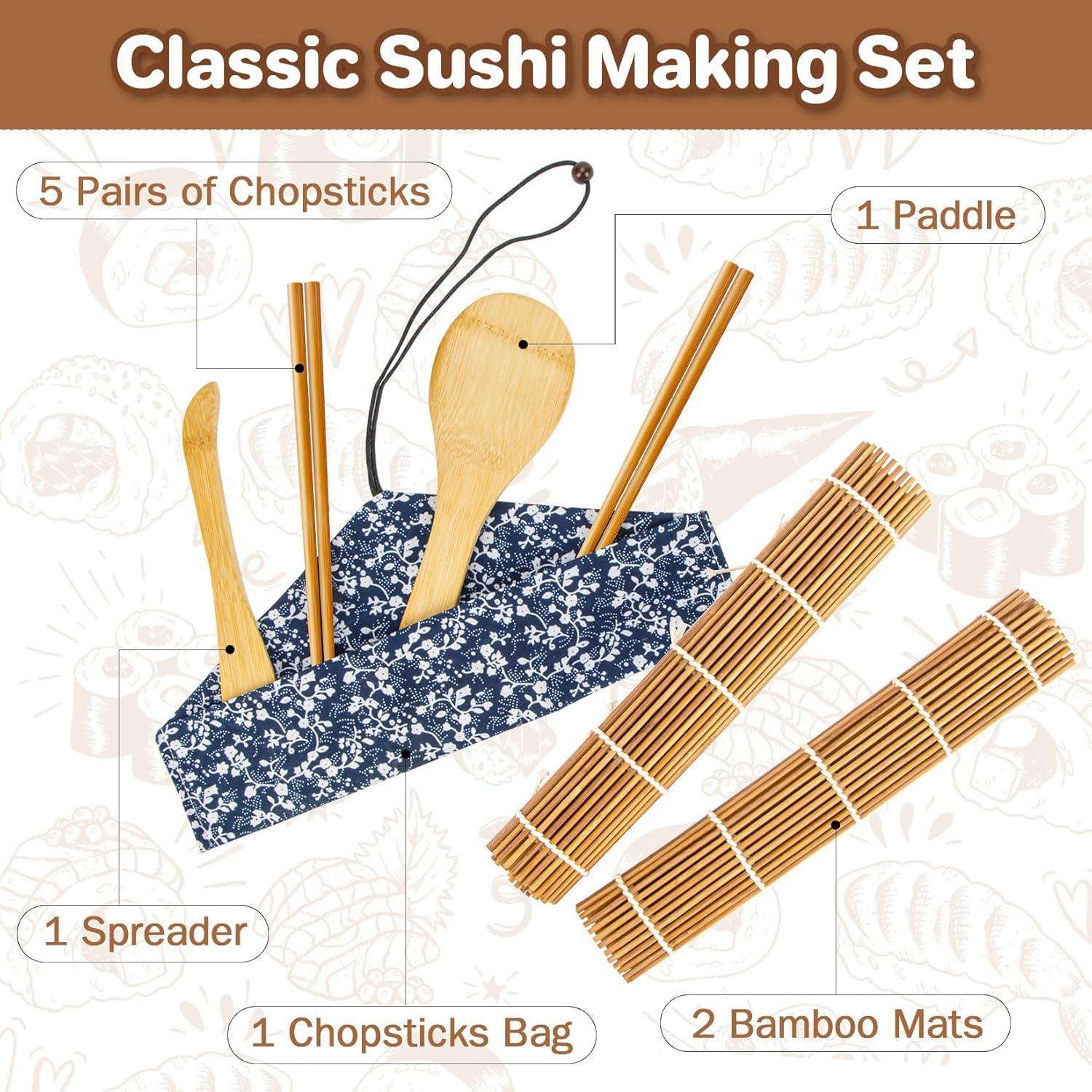Kit de Hacer Sushi MAQIHAN - 13 Piezas con Esteras de Bambú