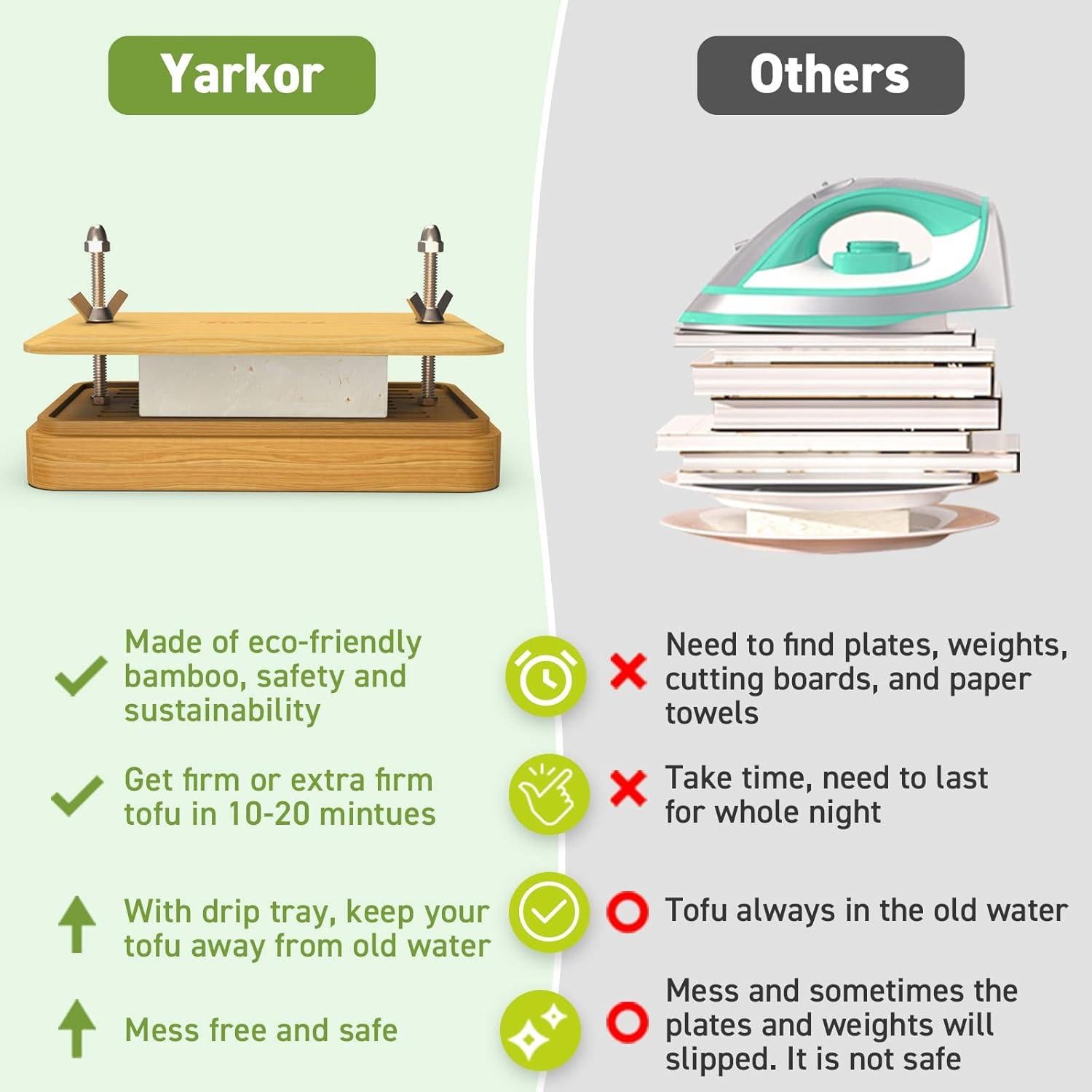 Prensa de Tofu YARKOR de Bambú con Colador y Bandeja 0.45kg