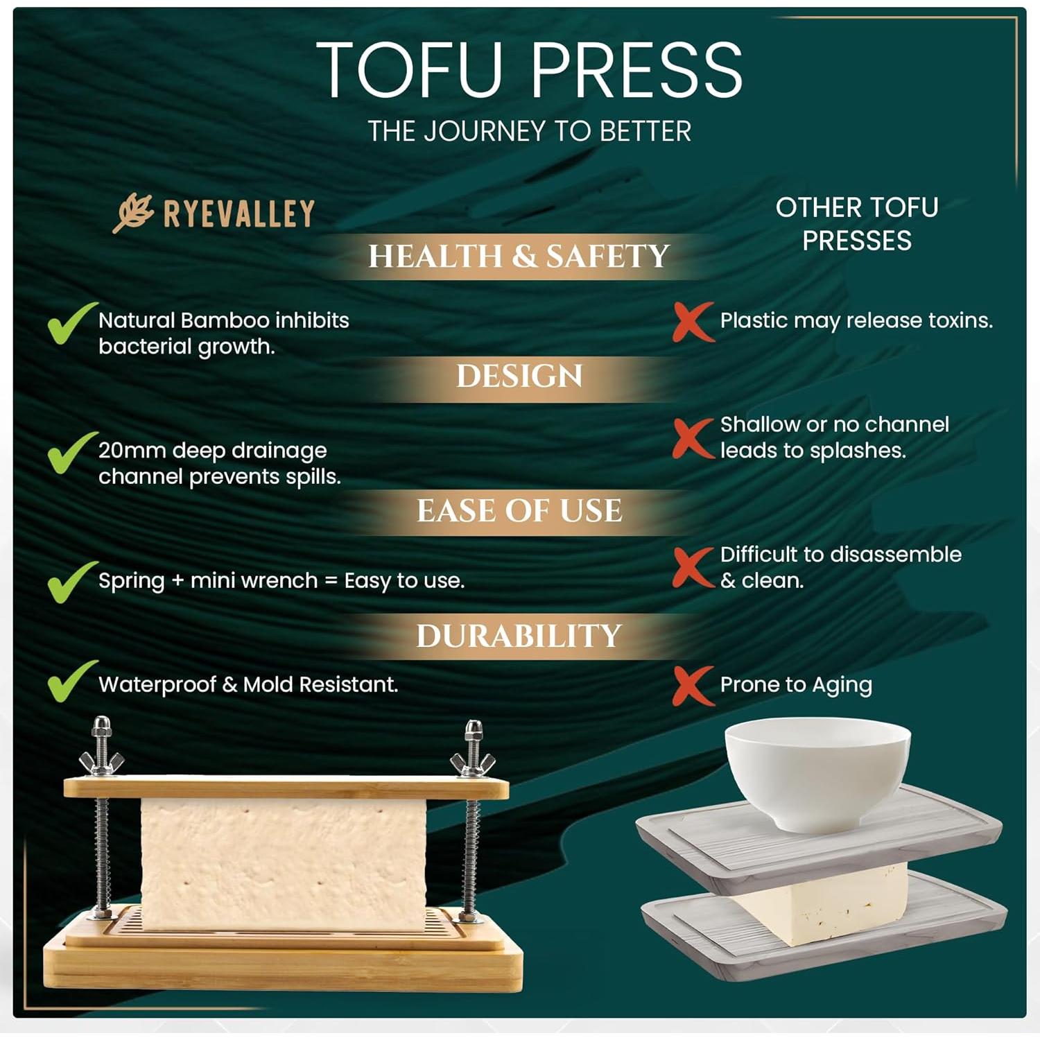 Prensa de Tofu de Bambú Ryevalley - Ecológica y Duradera 25x14 cm