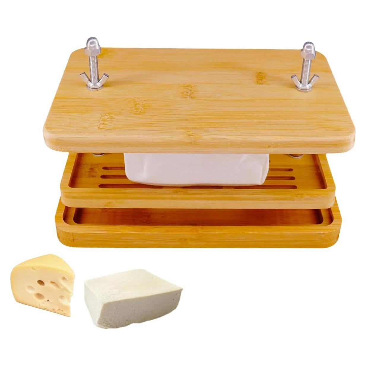 Prensa de Tofu de Bambú Glowgath Grande con Colador y Bandeja