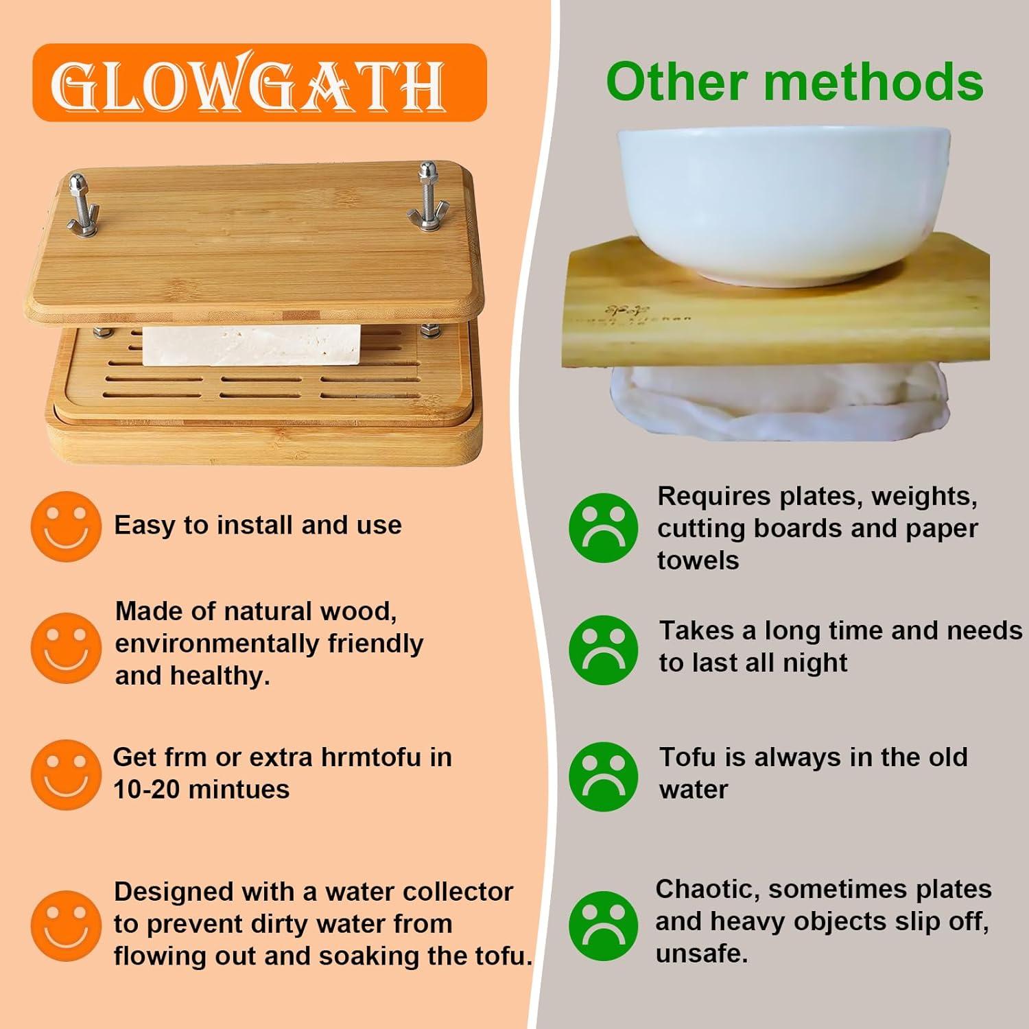 Prensa de Tofu de Bambú Glowgath Grande con Colador y Bandeja