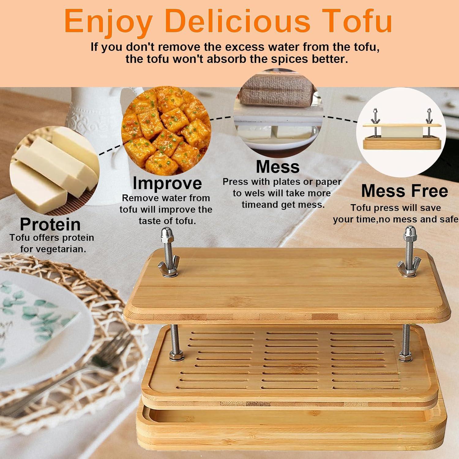 Prensa de Tofu de Bambú Glowgath Grande con Colador y Bandeja