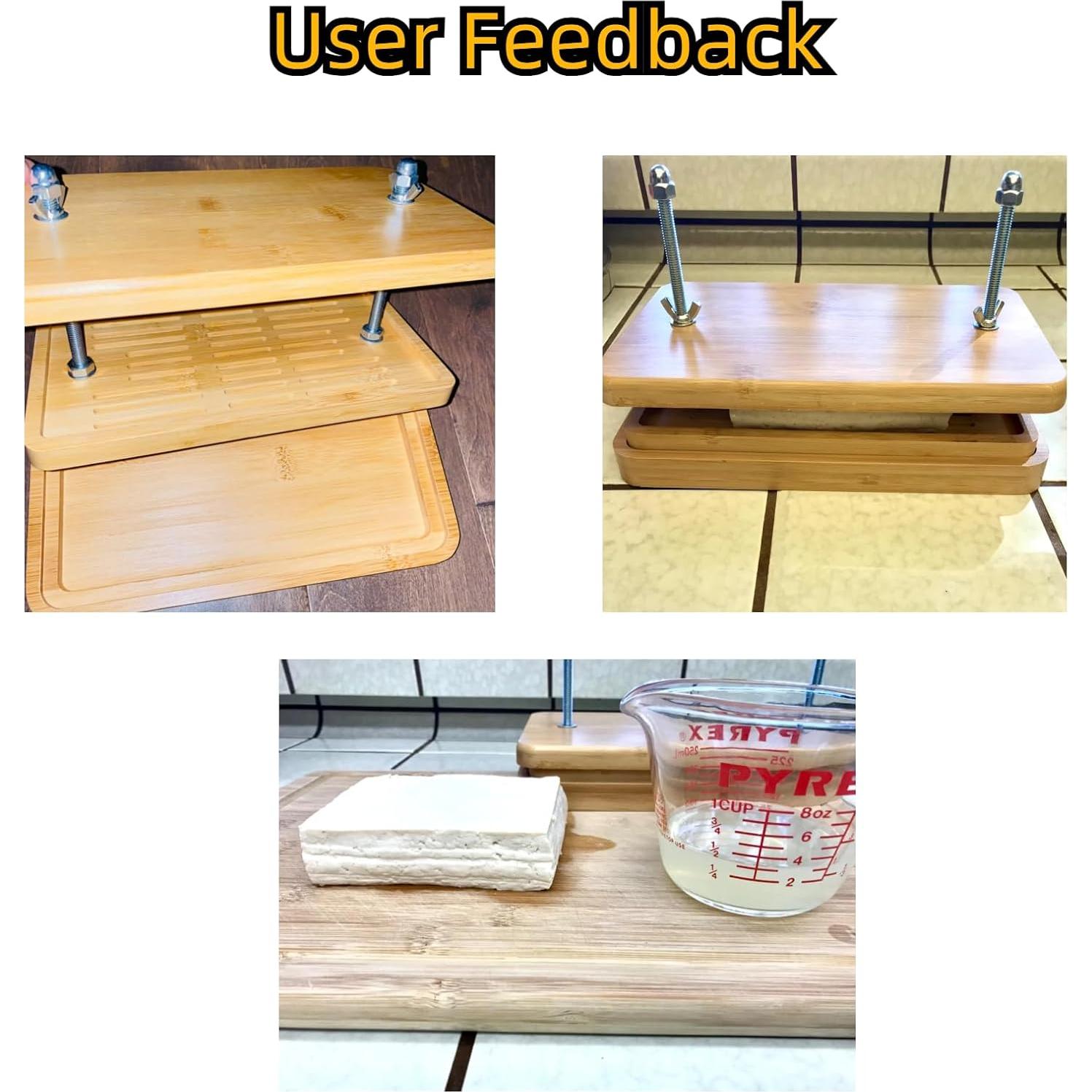 Prensa de Tofu de Bambú Glowgath Grande con Colador y Bandeja