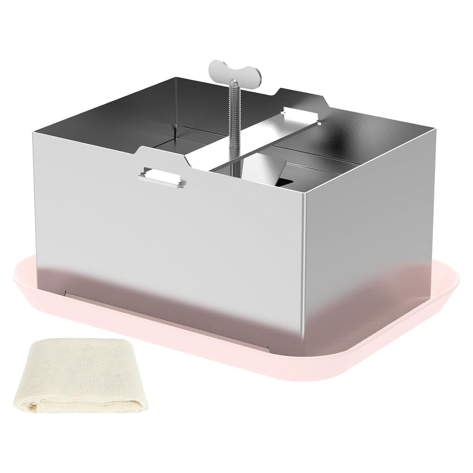 Prensa de Tofu Kandishiex Acero Inoxidable con Bandeja y Tela