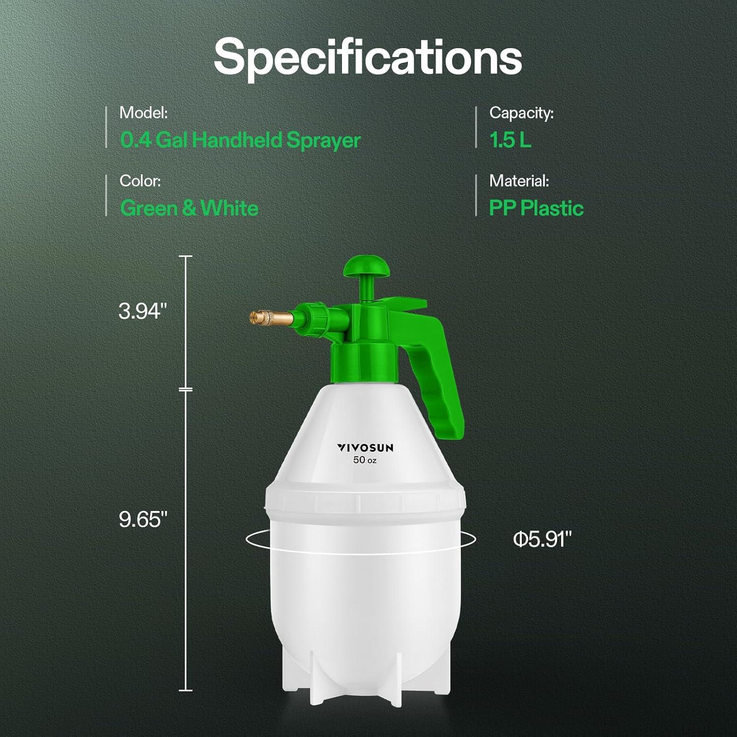 Pulverizador de Jardín VIVOSUN 1.5L Verde con Boquilla Ajustable