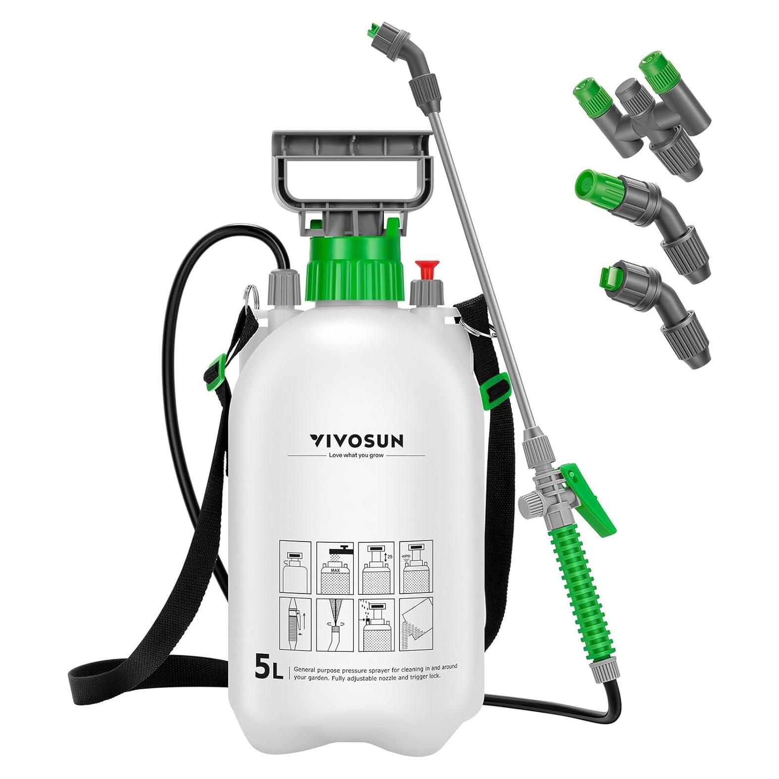 Pulverizador de Bomba VIVOSUN 5L con 3 Boquillas Ajustables
