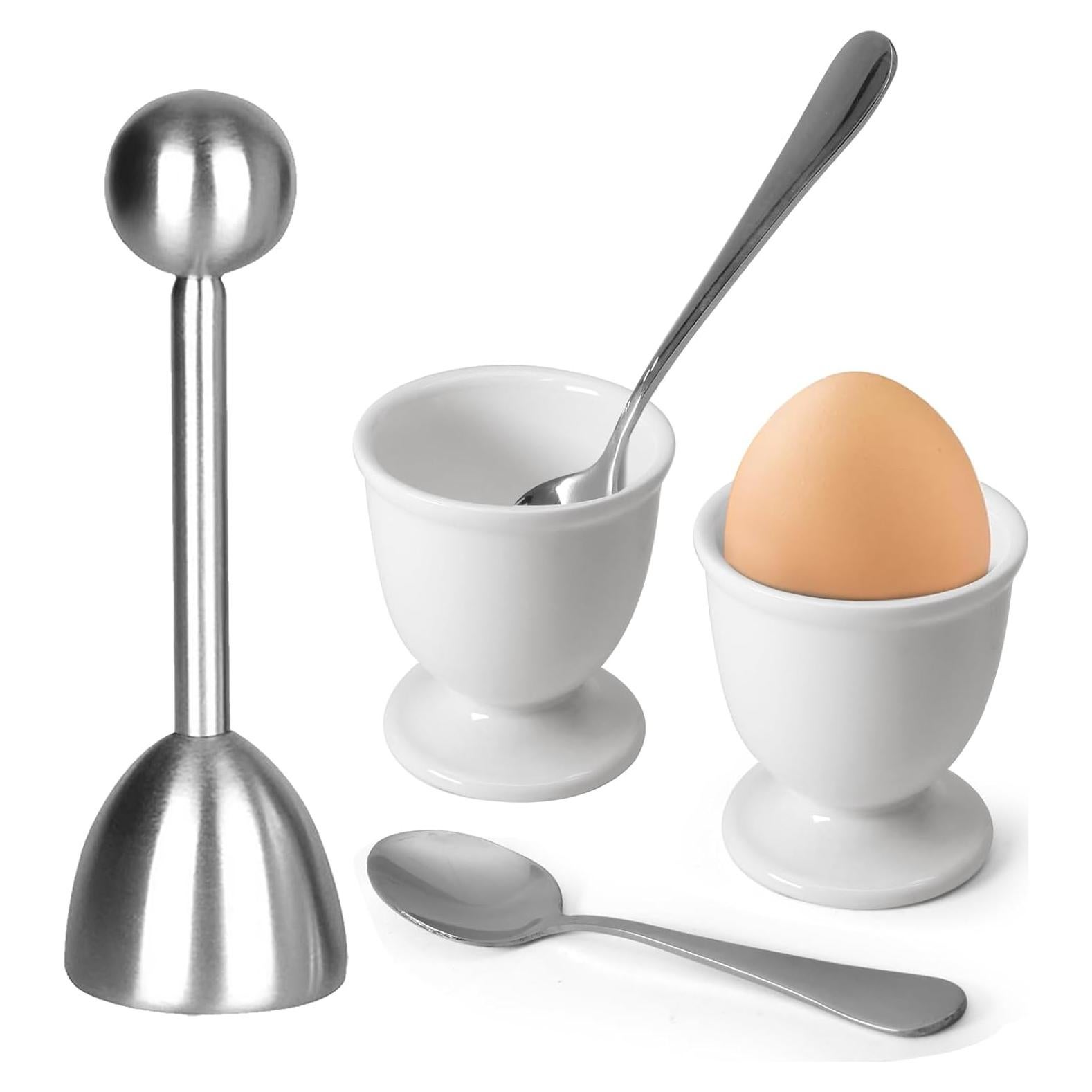 Juego de Tazas y Cortador de Huevos Vibedor - 1 Cortador, 2 Cucharas, 2 Soportes