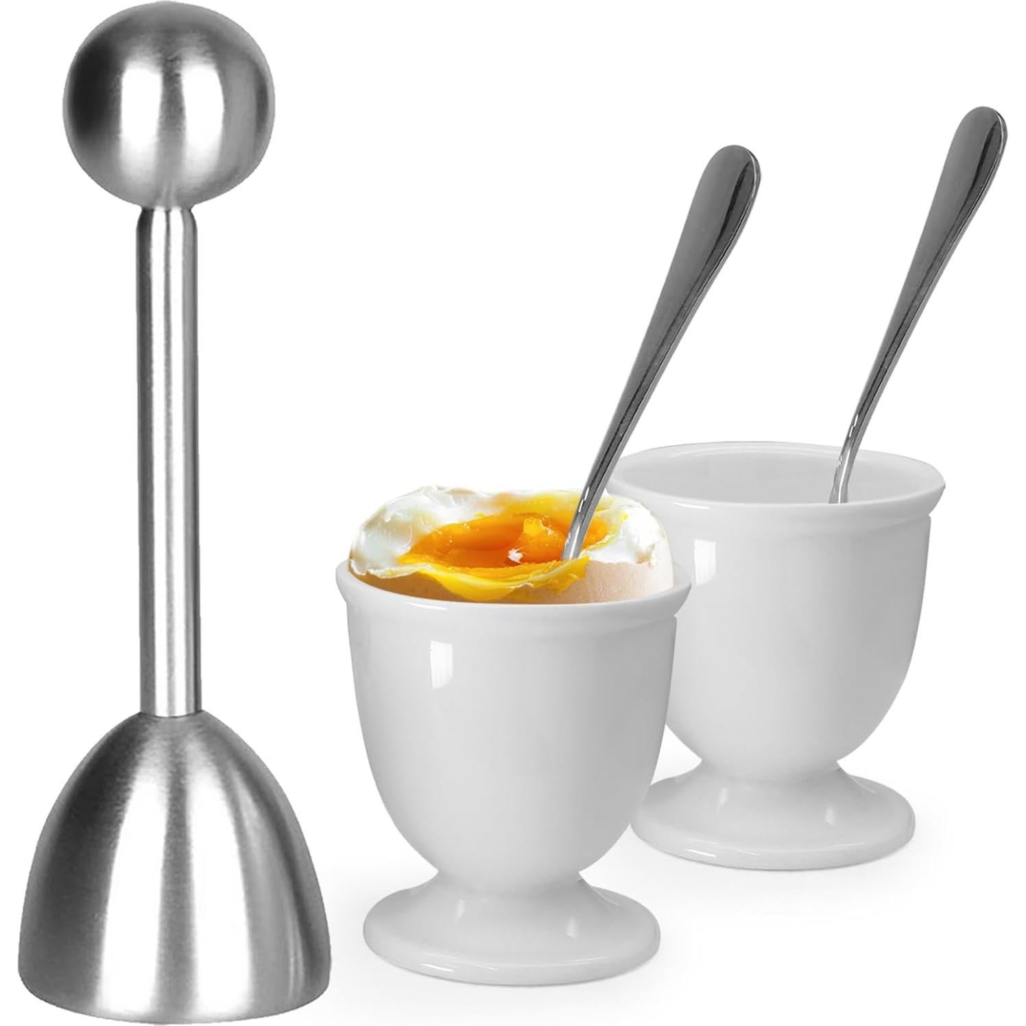 Juego de Tazas y Cortador de Huevos Vibedor - 1 Cortador, 2 Cucharas, 2 Soportes