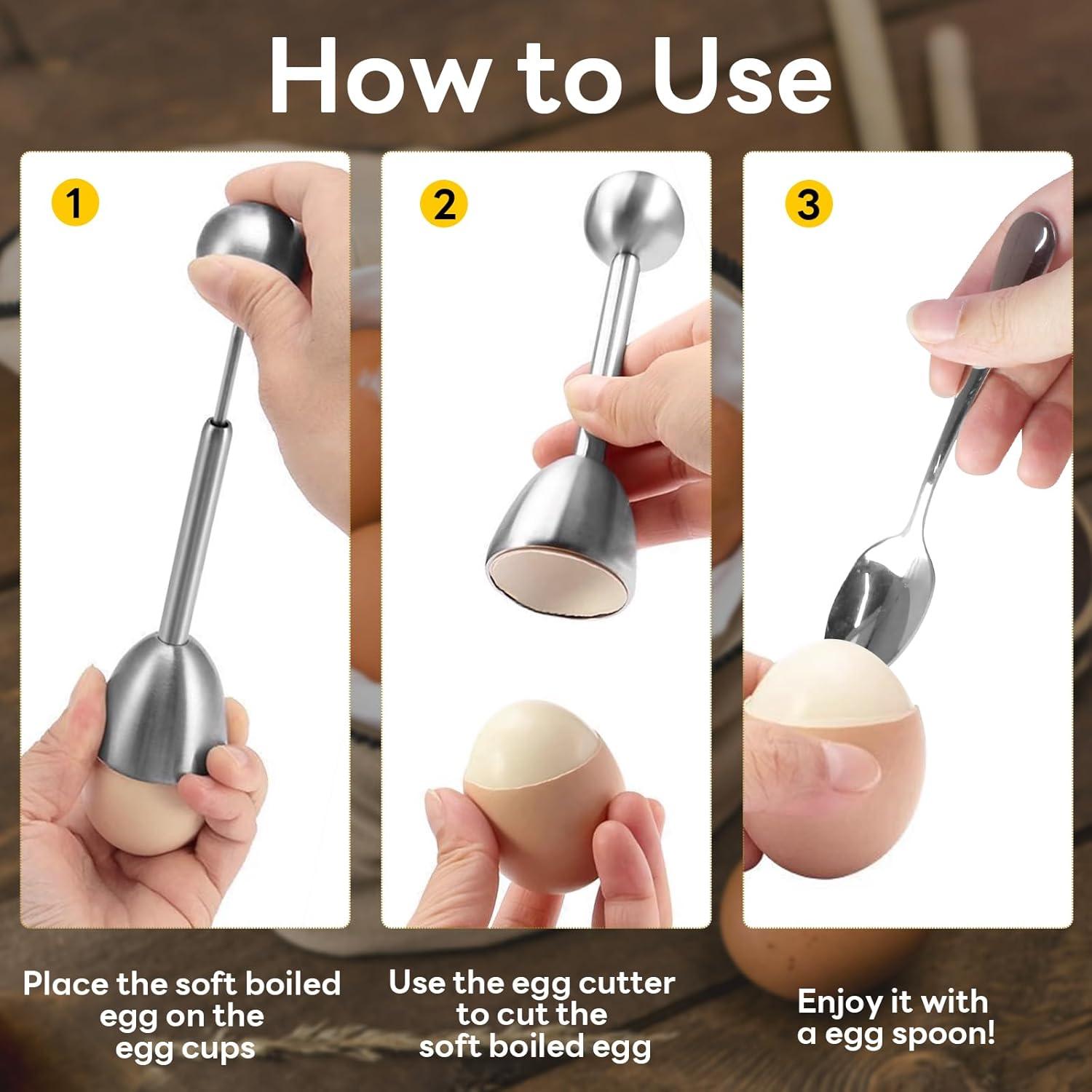 Juego de Tazas y Cortador de Huevos Vibedor - 1 Cortador, 2 Cucharas, 2 Soportes