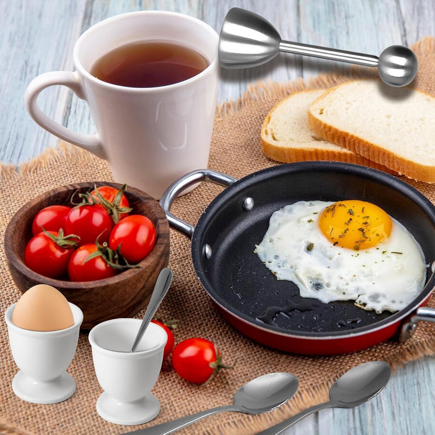 Juego de Tazas y Cortador de Huevos Vibedor - 1 Cortador, 2 Cucharas, 2 Soportes