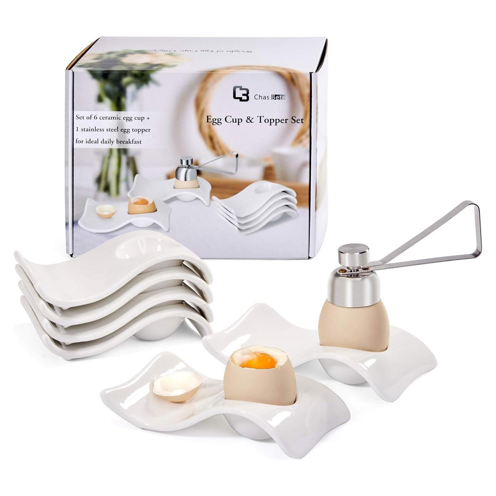 Juego de 6 Tazas para Huevos Cocidos ChasBete con Cortador