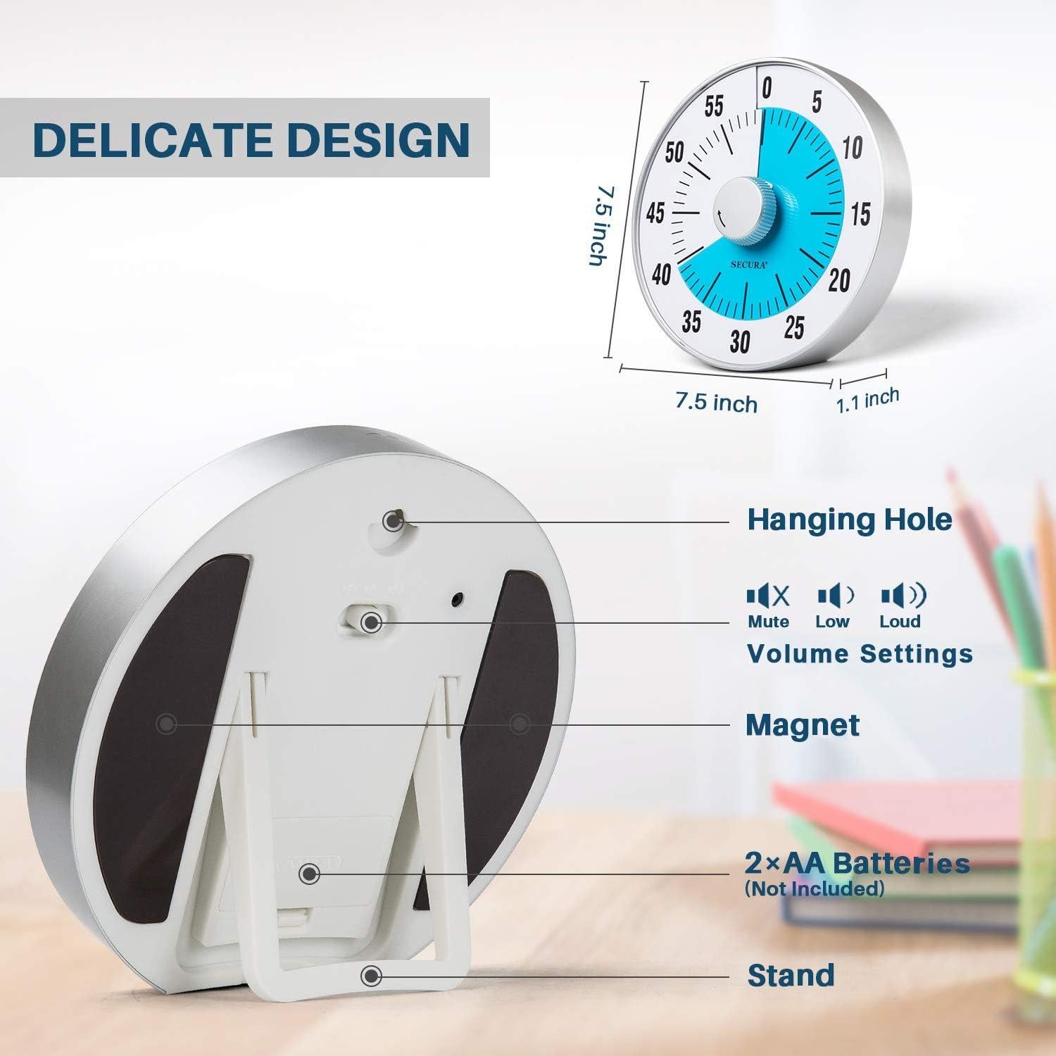 Temporizador Visual Secura 60 Minutos Azul 19 cm para Cocina y Aula