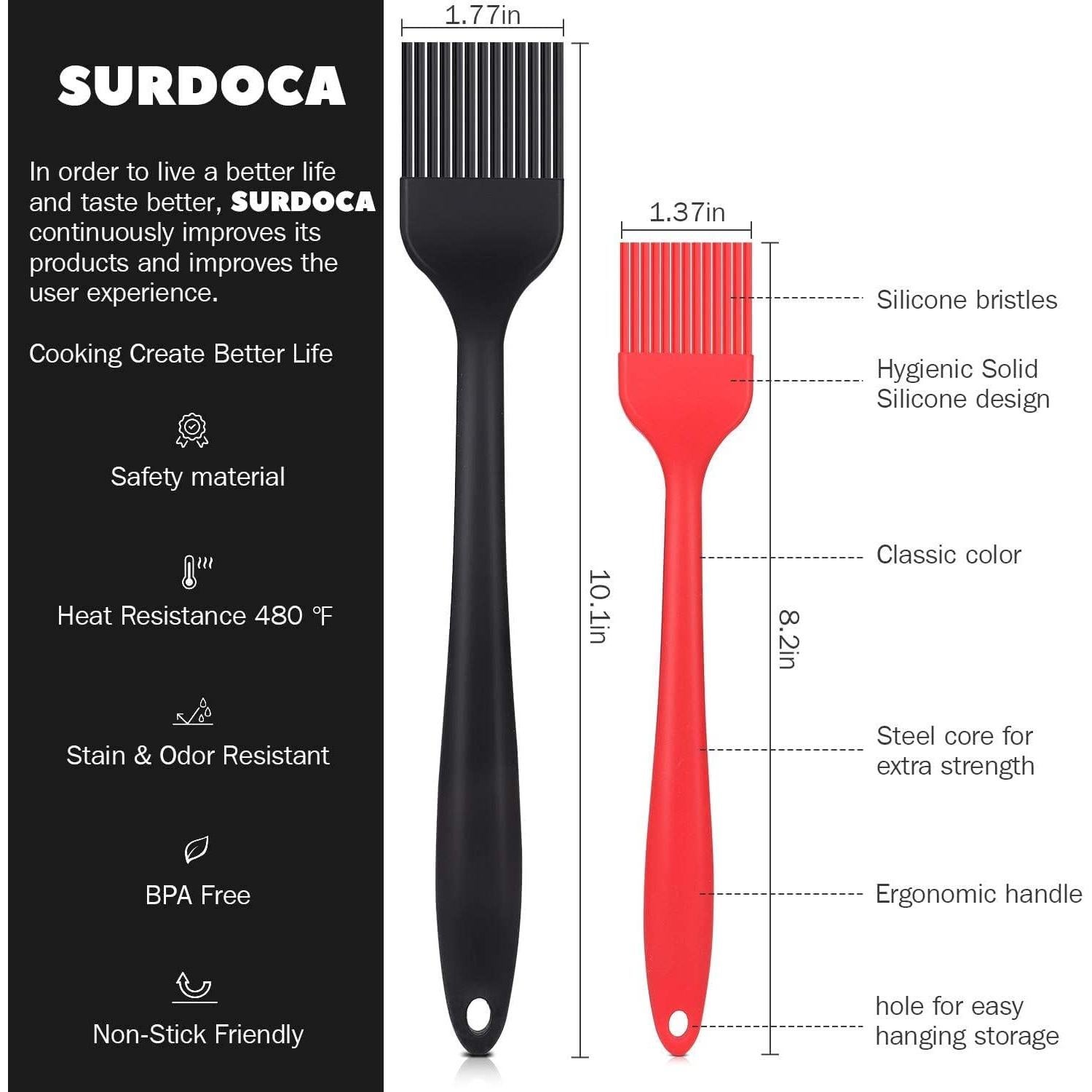 Brocha de Silicona SURDOCA 2 Pcs 25.7 cm y 20.3 cm Resistente al Calor
