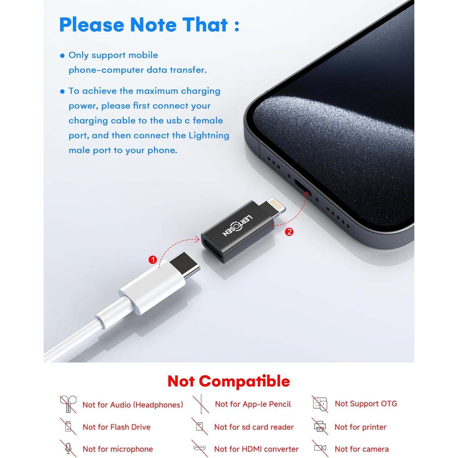 Adaptador USB-C a Lightning Lertosen 27W - Paquete de 4