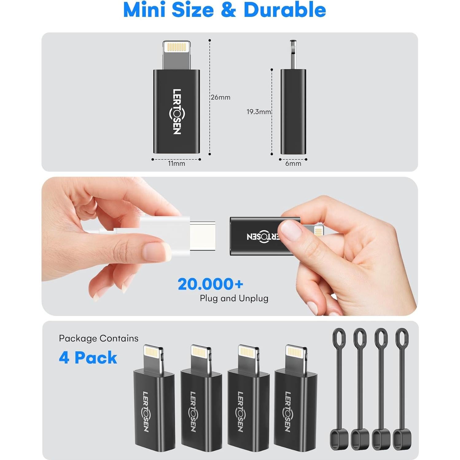 Adaptador USB-C a Lightning Lertosen 27W - Paquete de 4