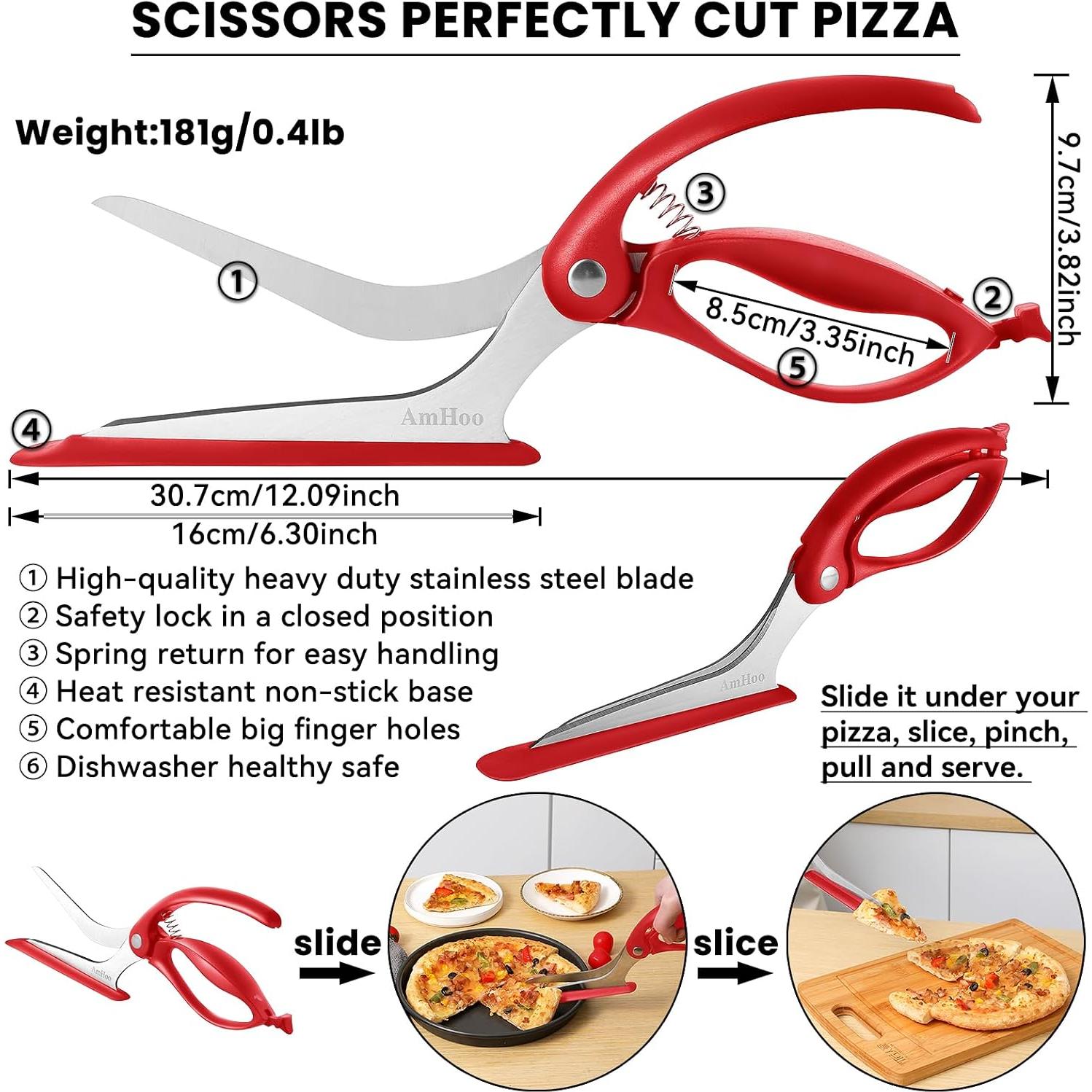 Tijeras para Pizza AmHoo de Acero Inoxidable Rojo 11.43 cm