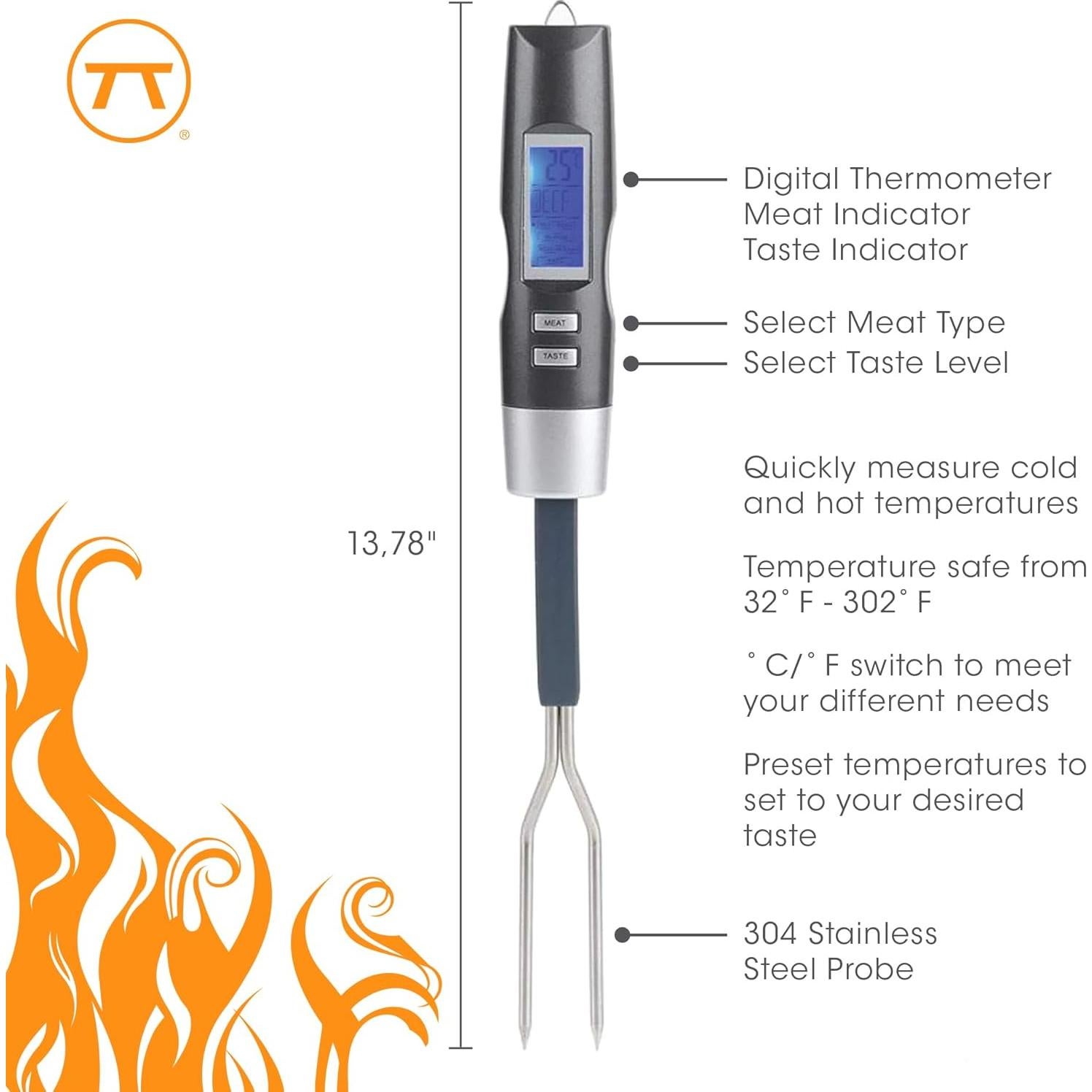 Termómetro Digital de Carne Outset con Tenedor Acero Inoxidable